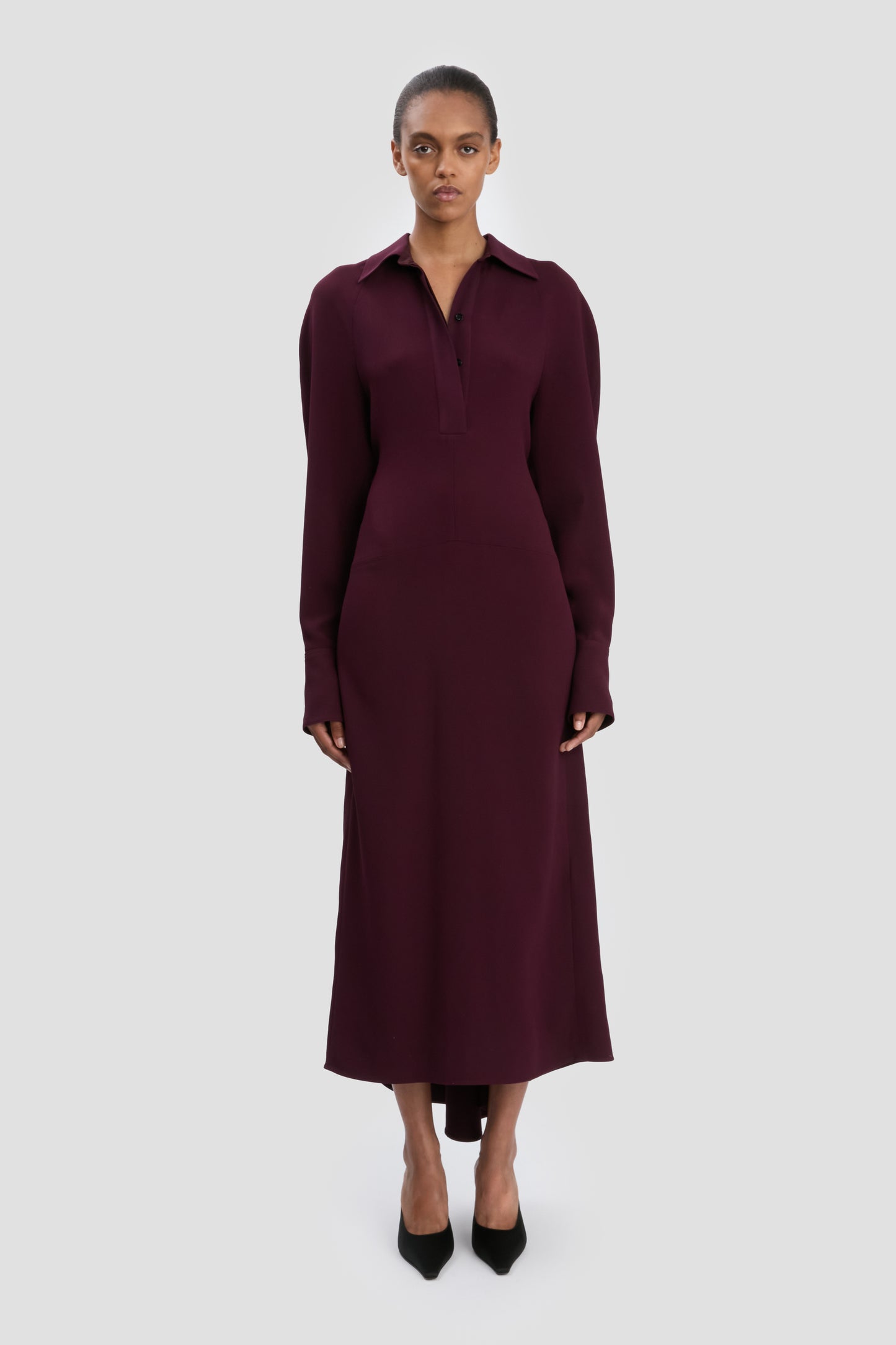 Polo Collar Midi Dress In Merlot
