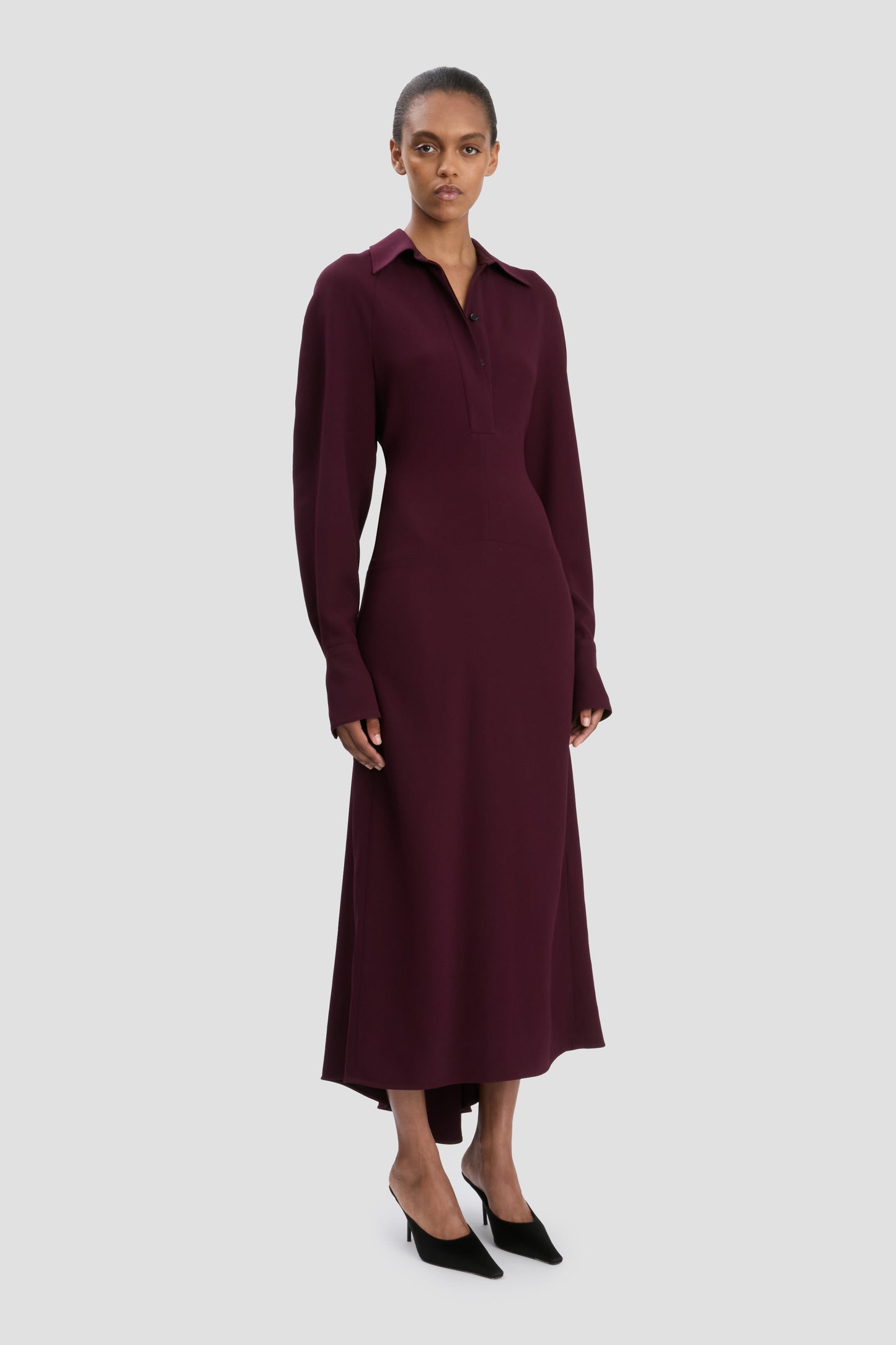 Polo Collar Midi Dress In Merlot