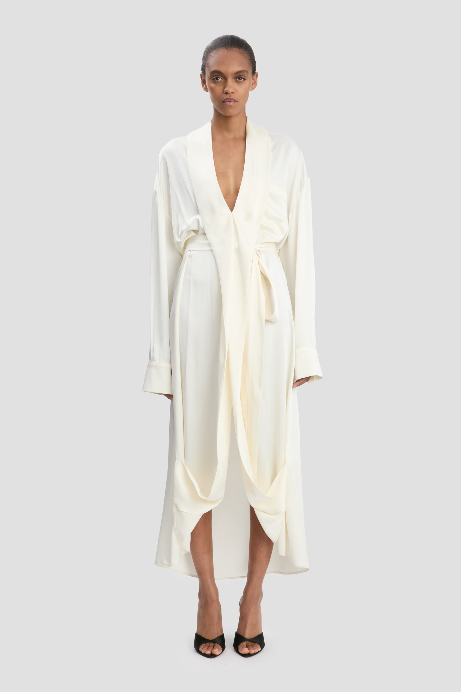 Wrap Detail Midi Dress In Ivory