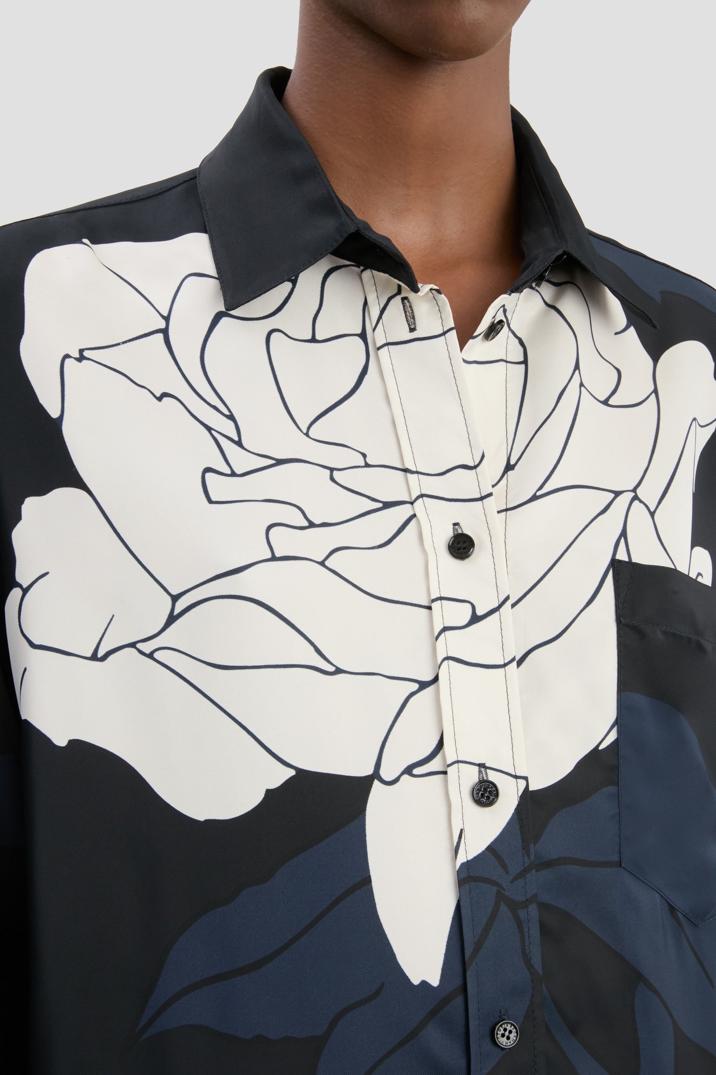 Pyjama Shirt In Dark Navy Floral Print