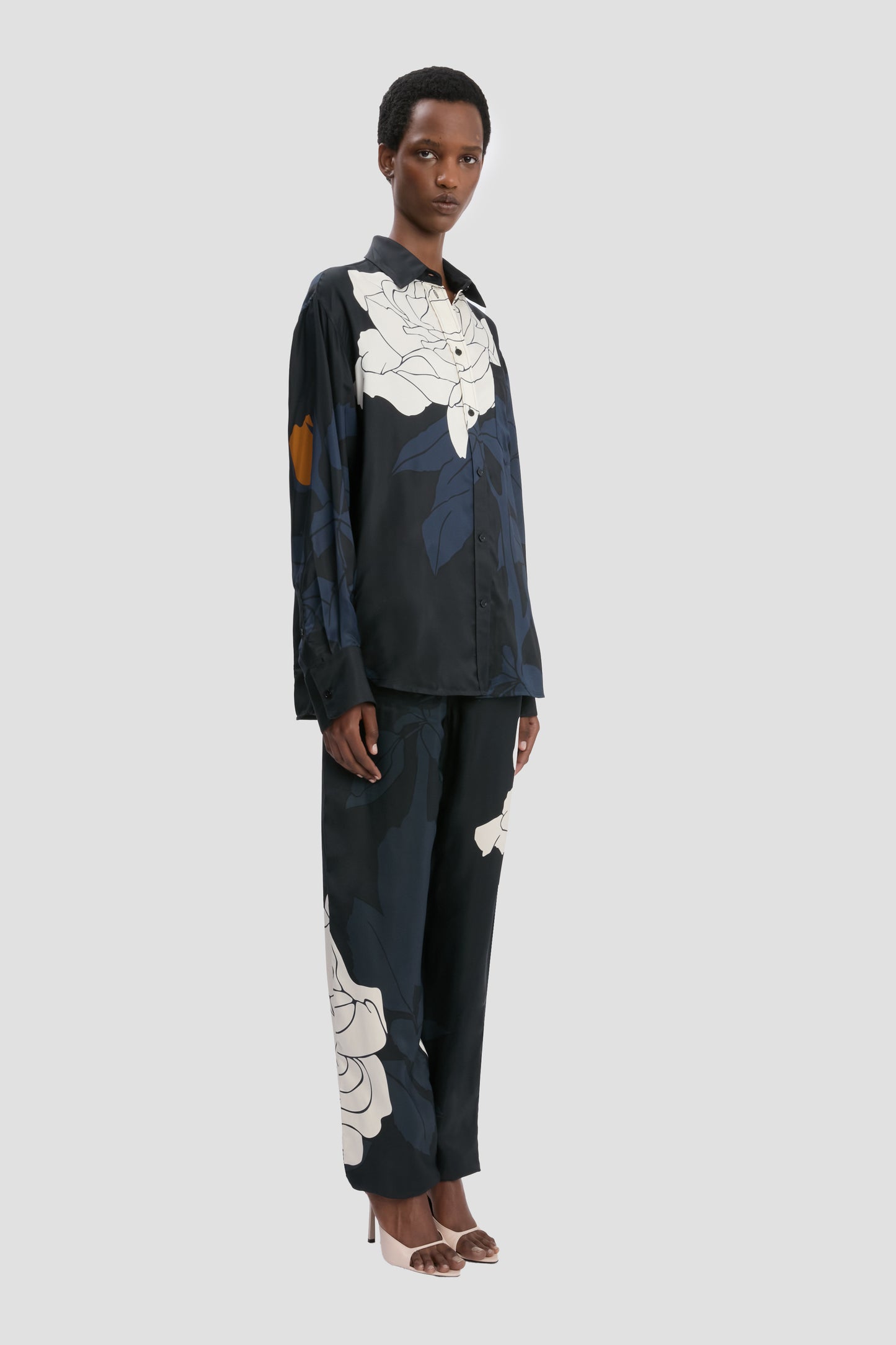 Pyjama Shirt In Dark Navy Floral Print