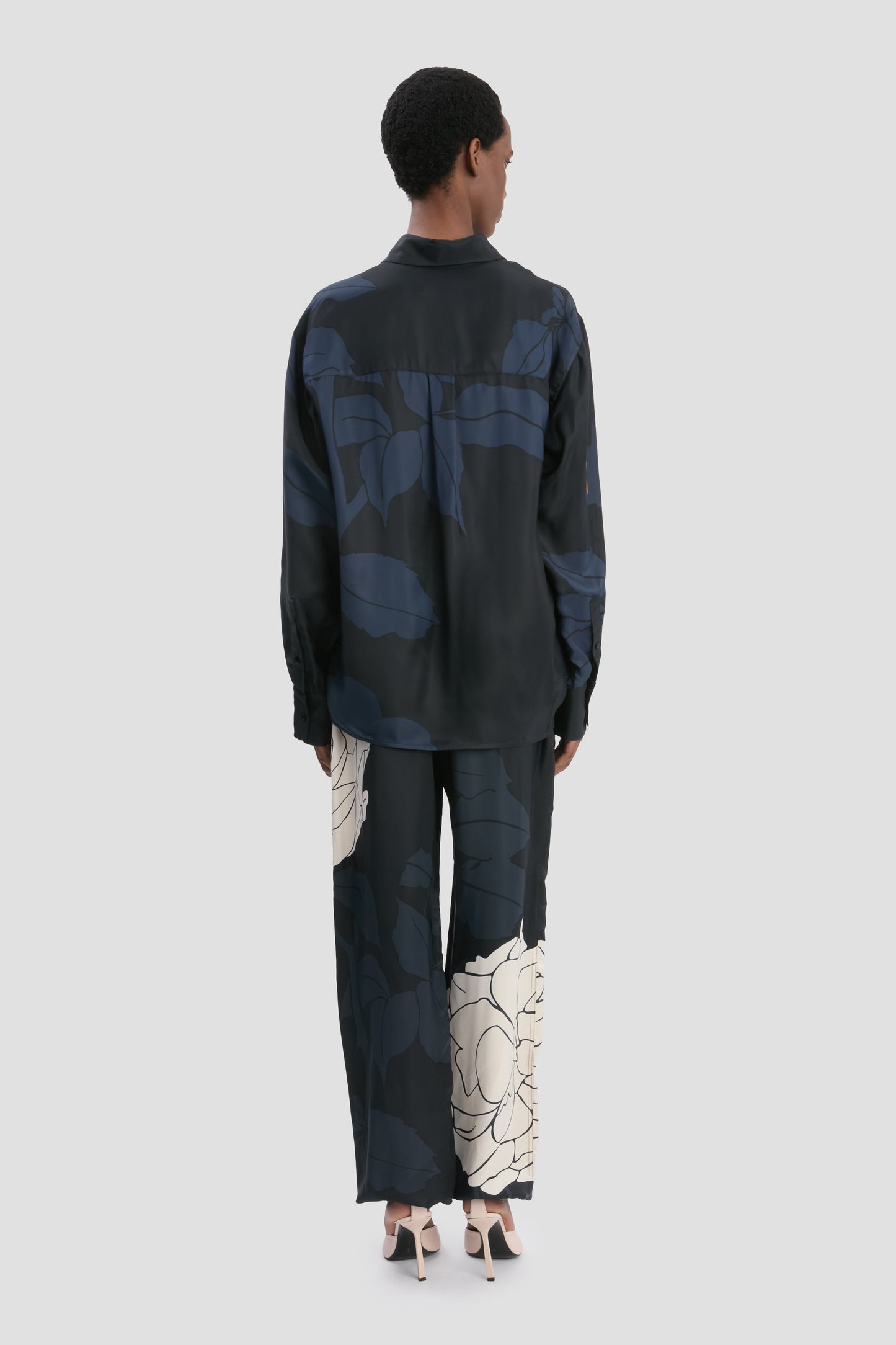 Pyjama Shirt In Dark Navy Floral Print