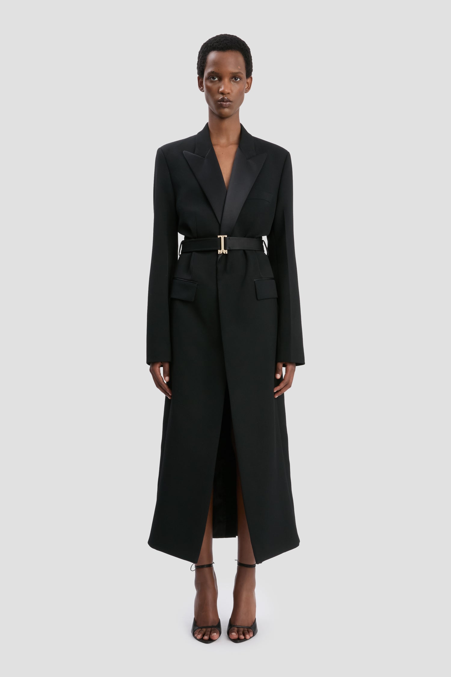 Belted Tailored Coat In Black
