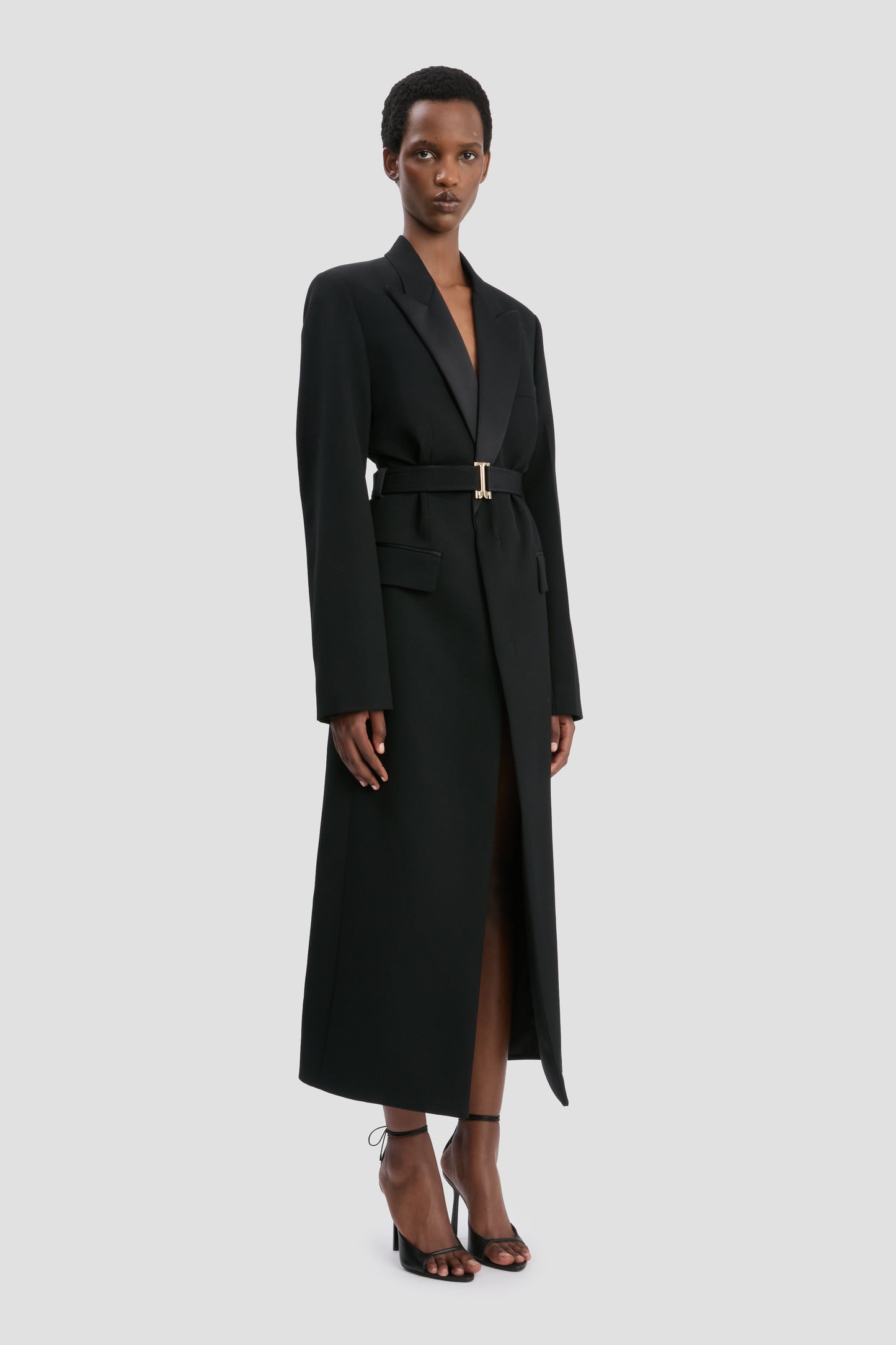 Belted Tailored Coat In Black