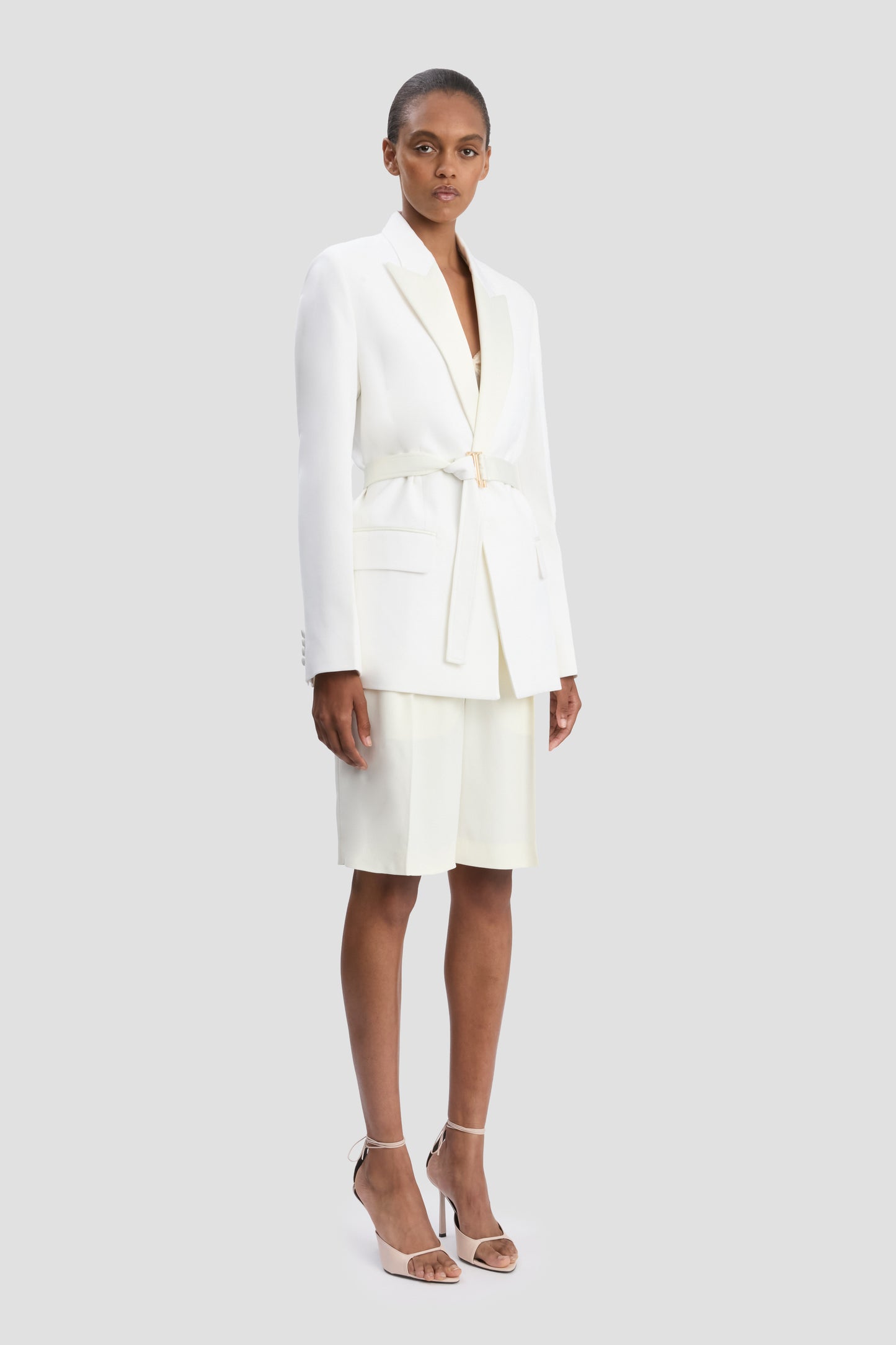 Belted Tailored Jacket In Ivory