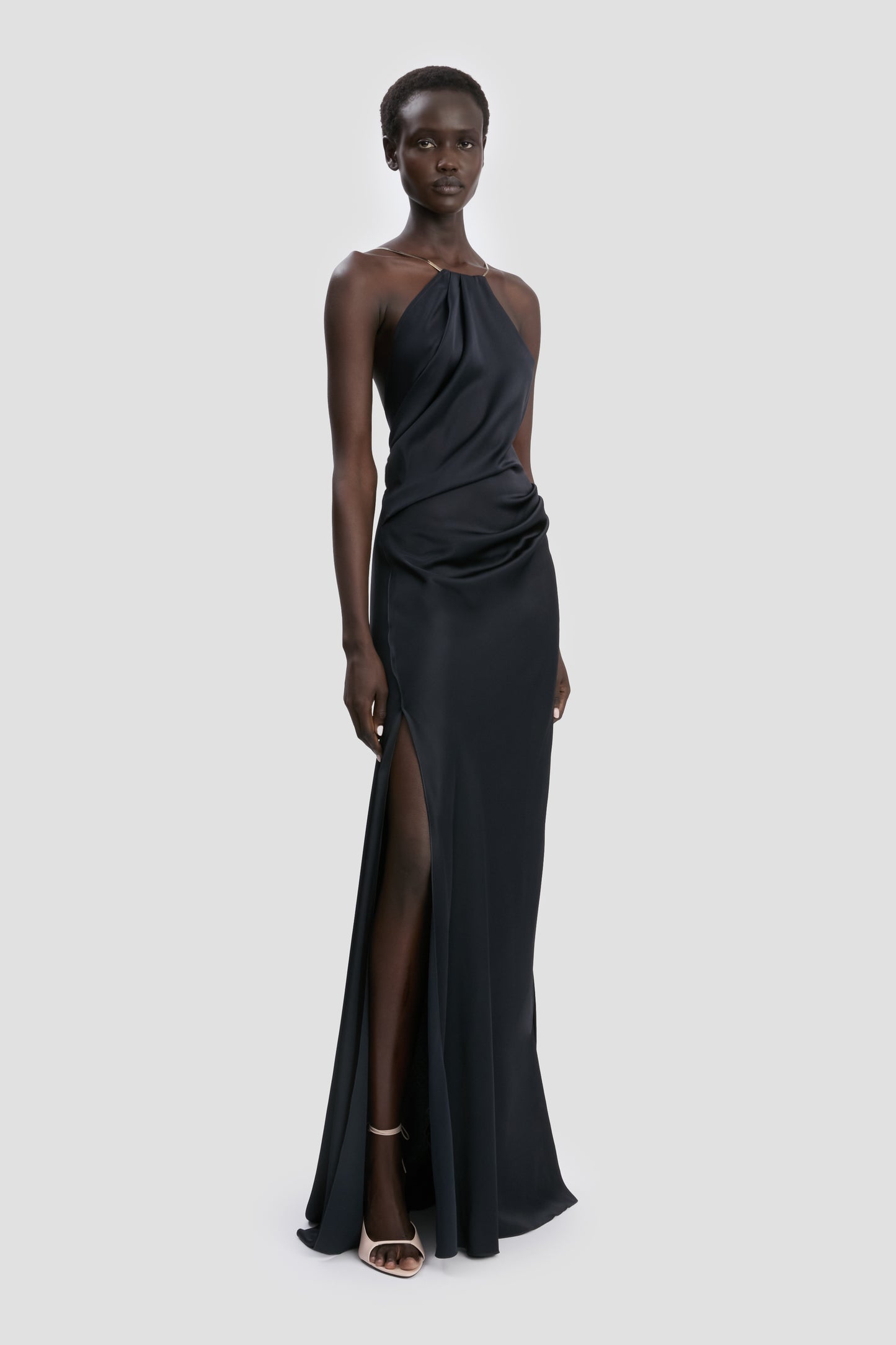 Chain Halter Gown In Navy