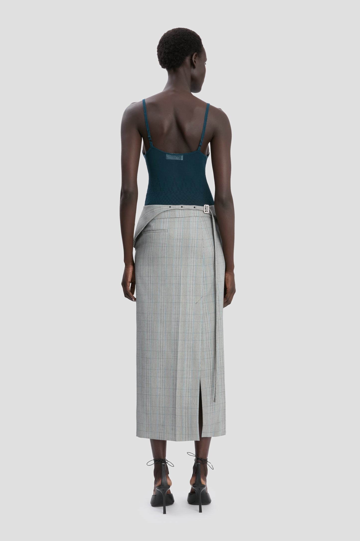 Wrap Skirt In Blue-Grey Check