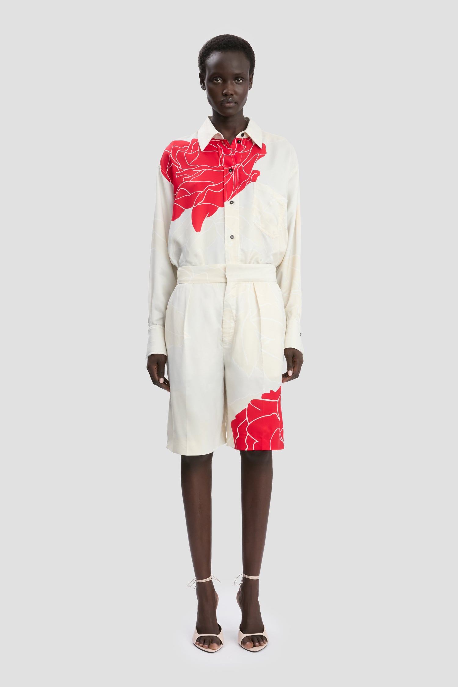 Tailored Shorts In Red Floral Print