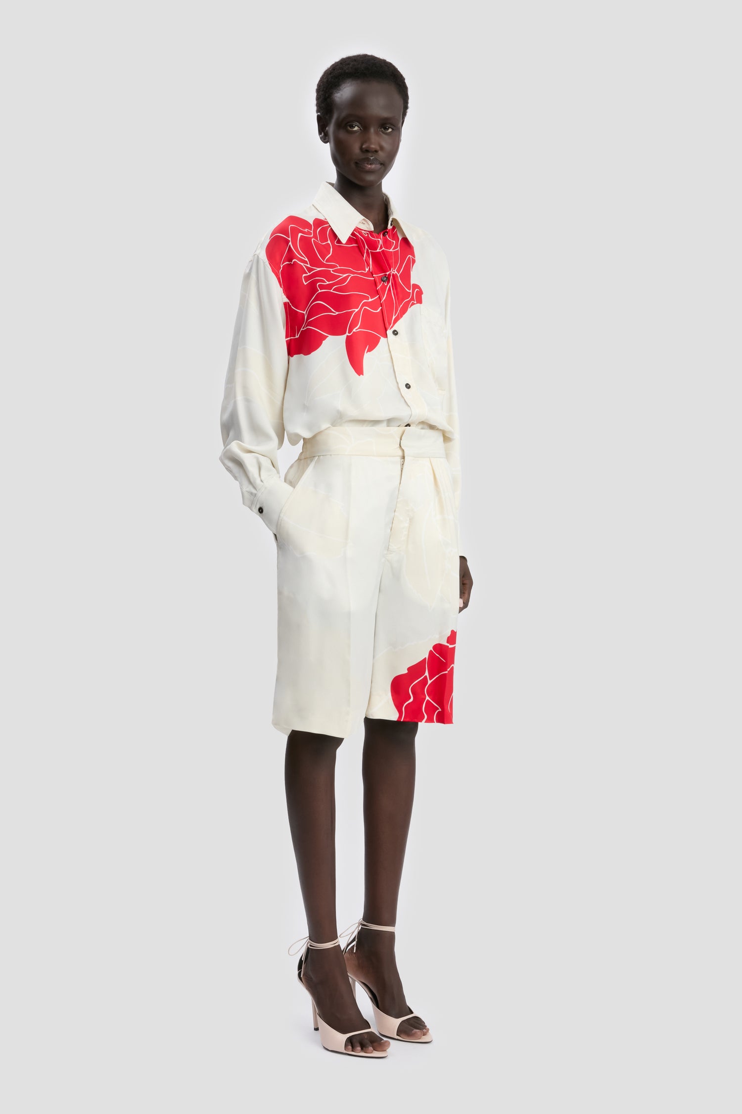 Tailored Shorts In Red Floral Print