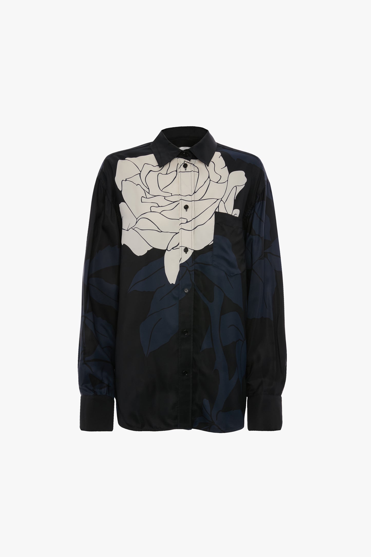 Pyjama Shirt In Dark Navy Floral Print