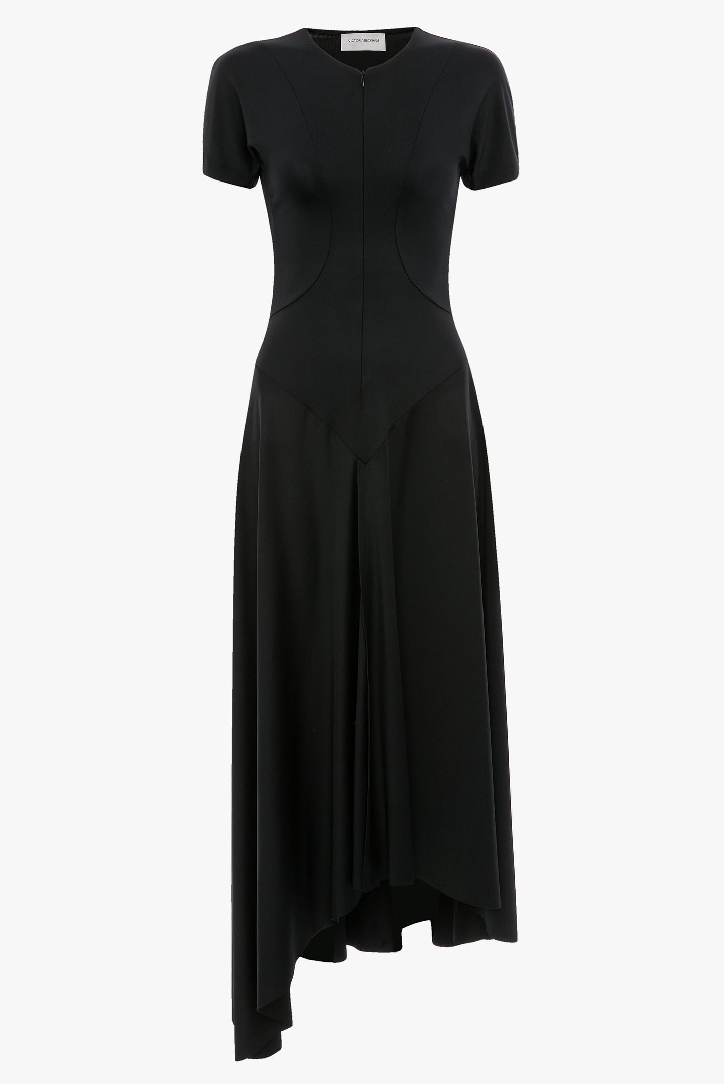 Zipped Front Midi Dress In Black