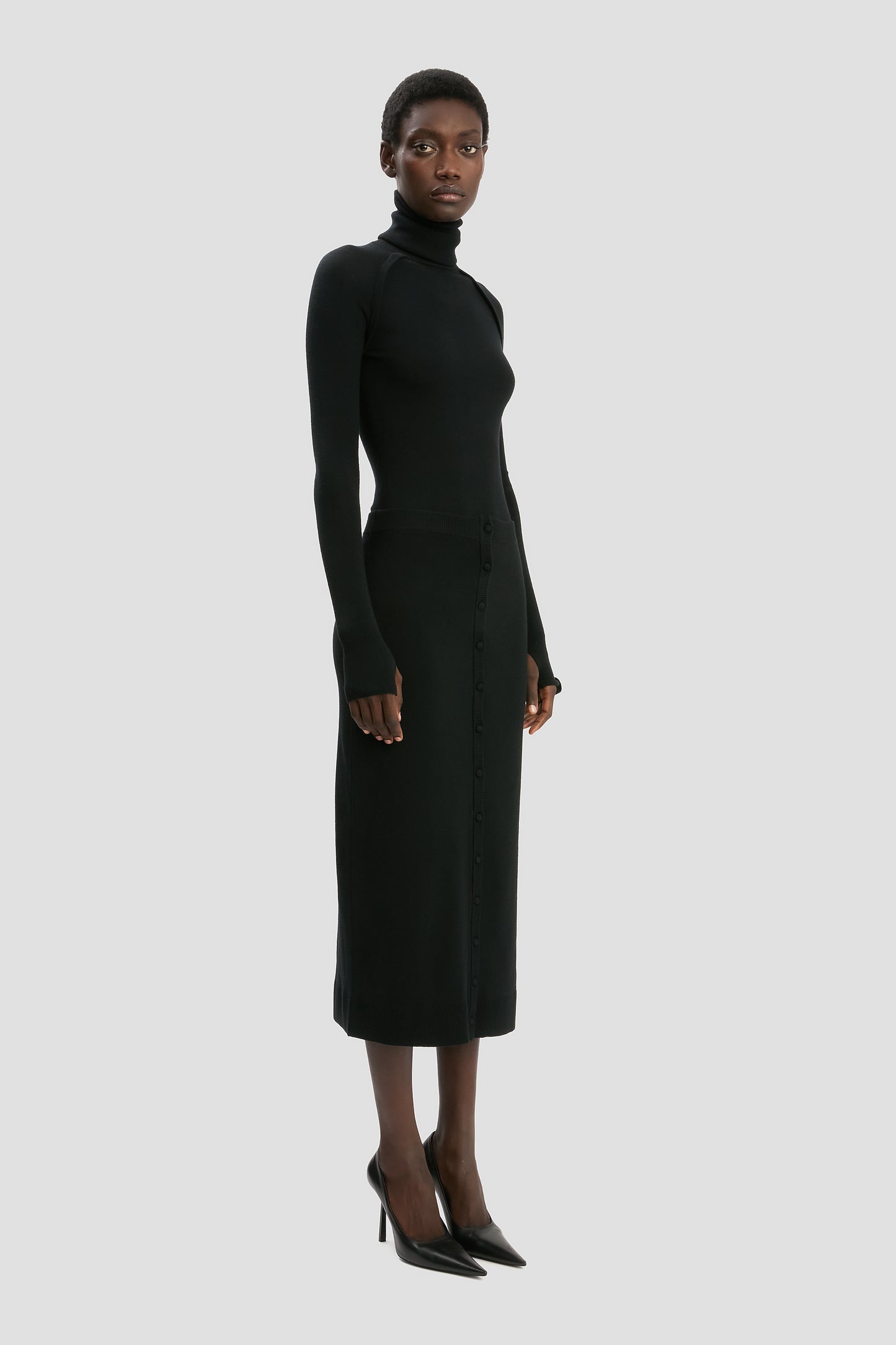 Button Midi Skirt In Black