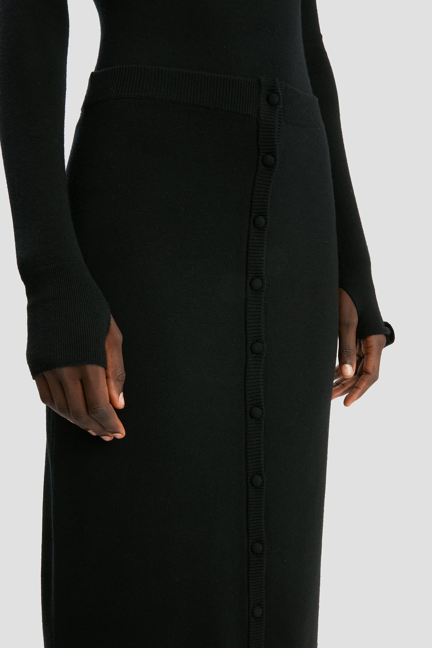 Button Midi Skirt In Black