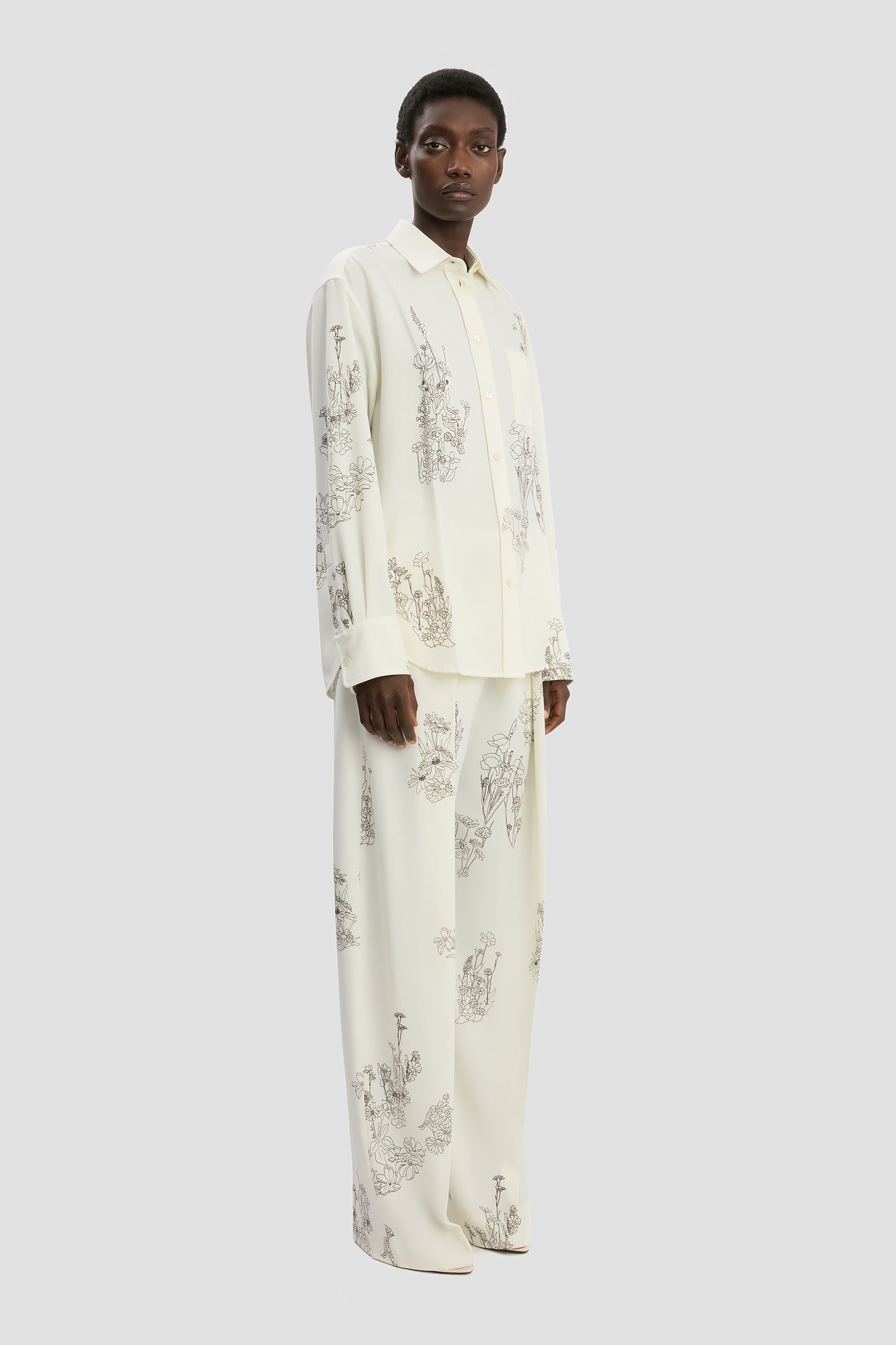 Pyjama Shirt In Off-White Floral Print