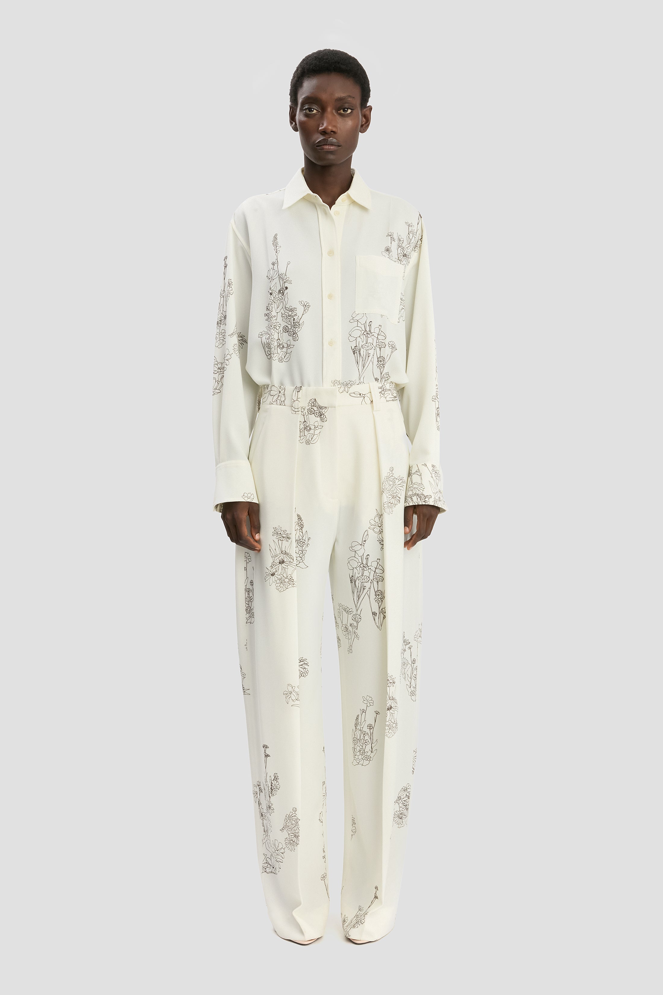 Victoria Beckham Wide Leg Trouser In Off-White Floral Print