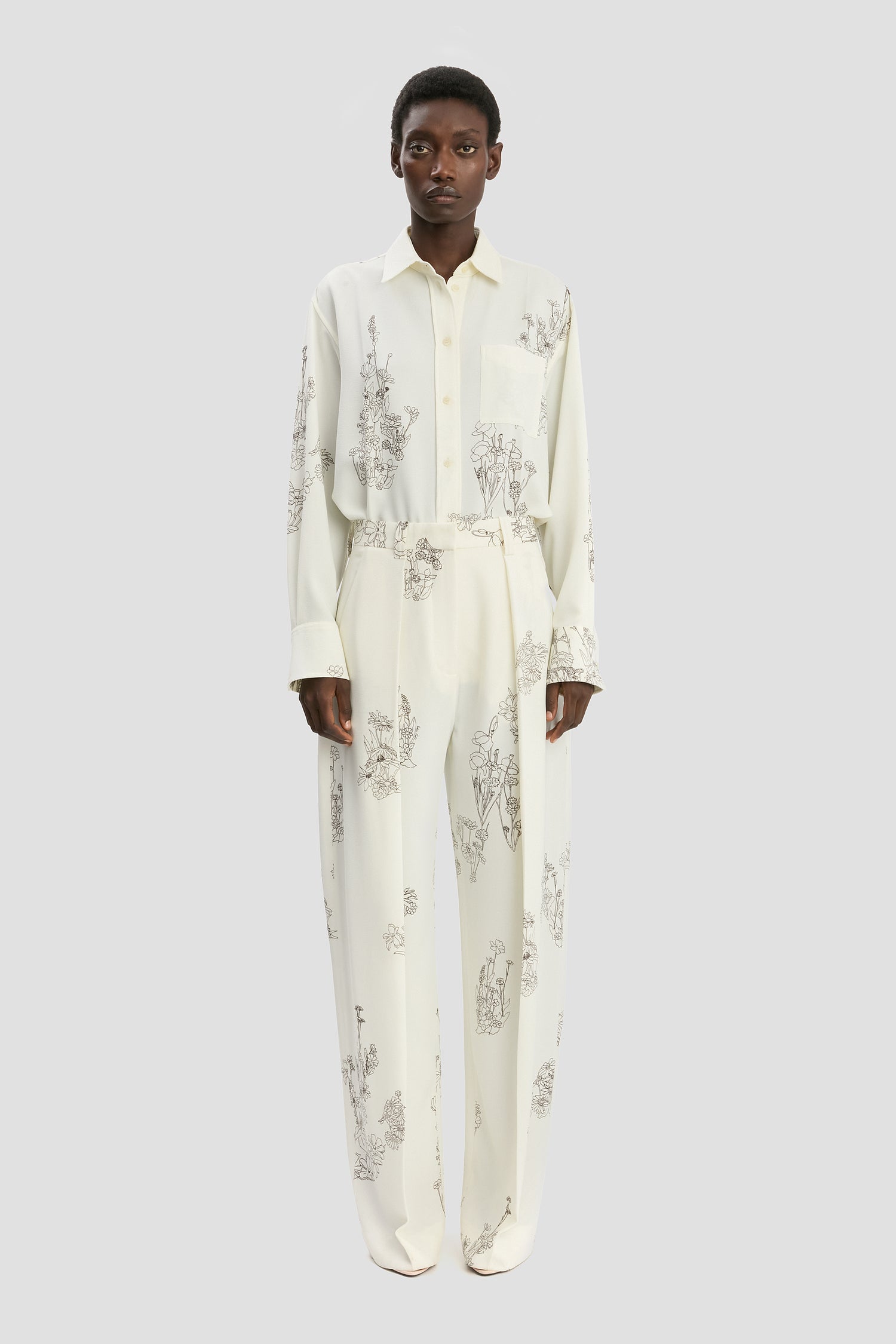 Wide Leg Trouser In Off-White Floral Print