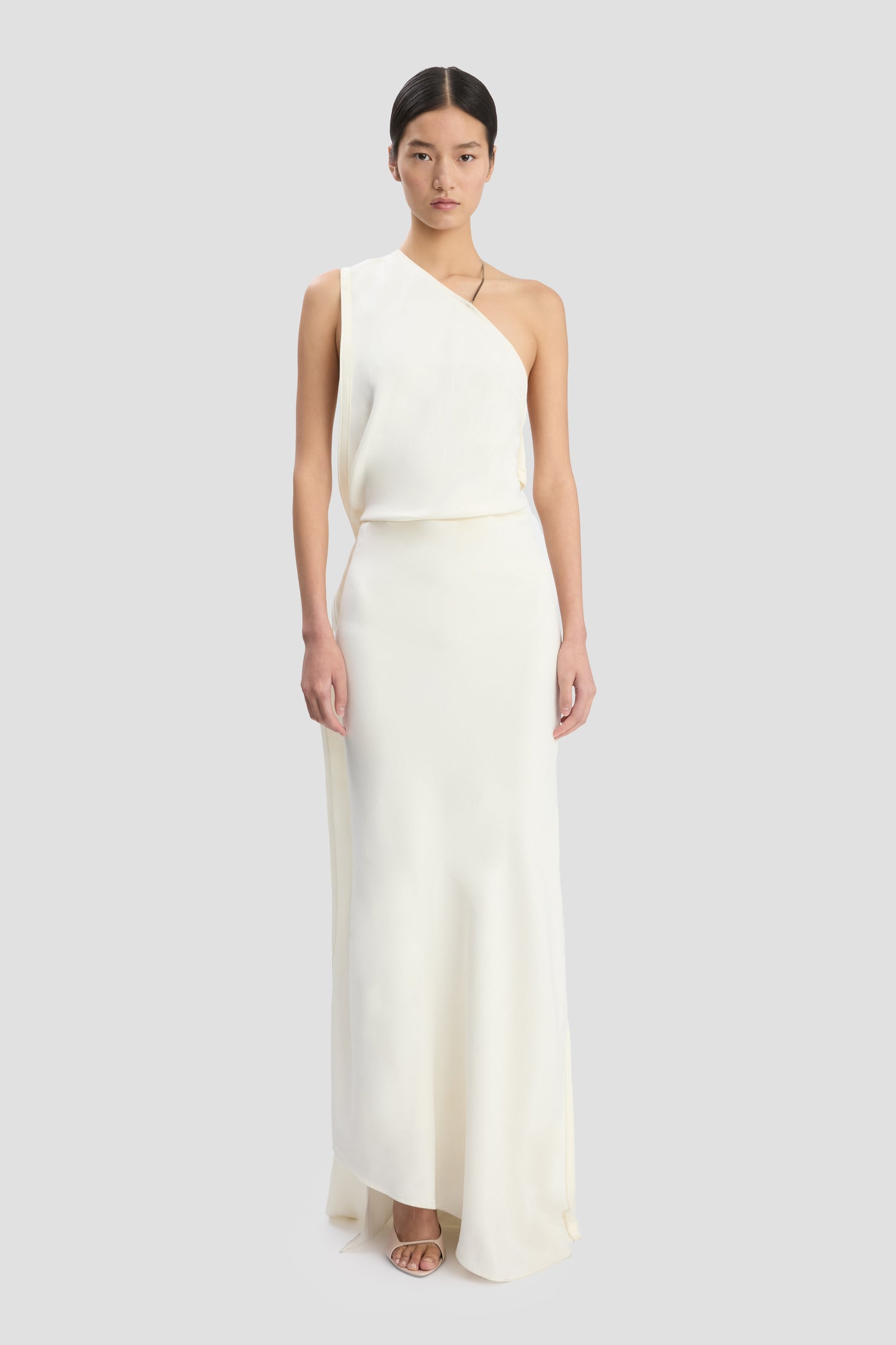 One-Shoulder Chain Detail Dress In Ivory