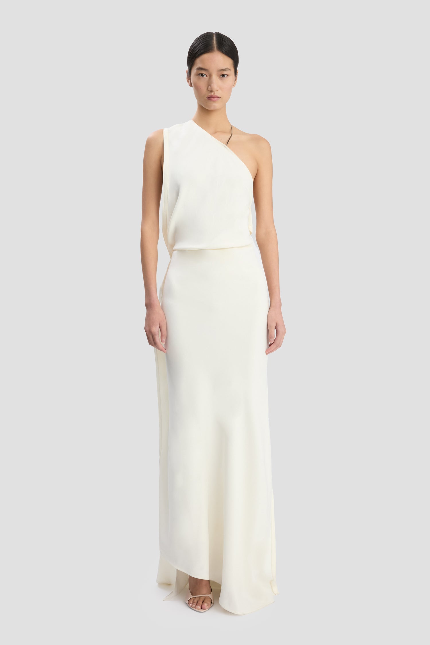 One-Shoulder Chain Detail Dress In Ivory