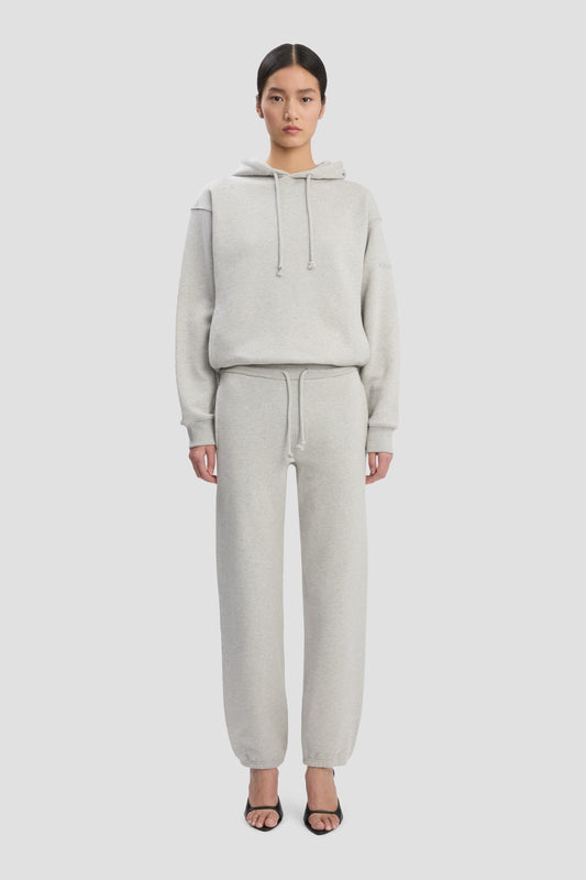 Logo Embroidered Hoodie In Grey Marl