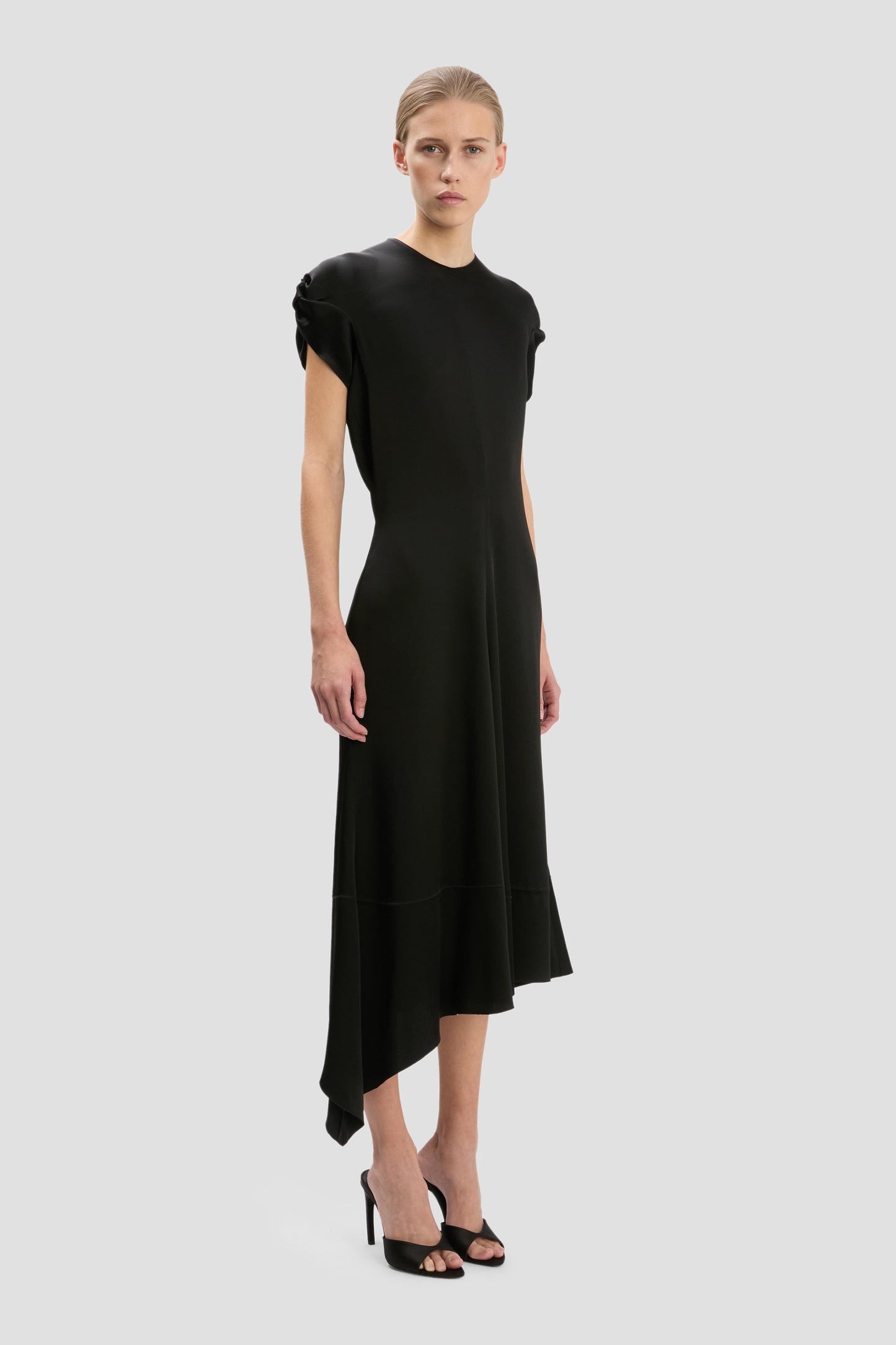 Twist Shoulder Dress In Black
