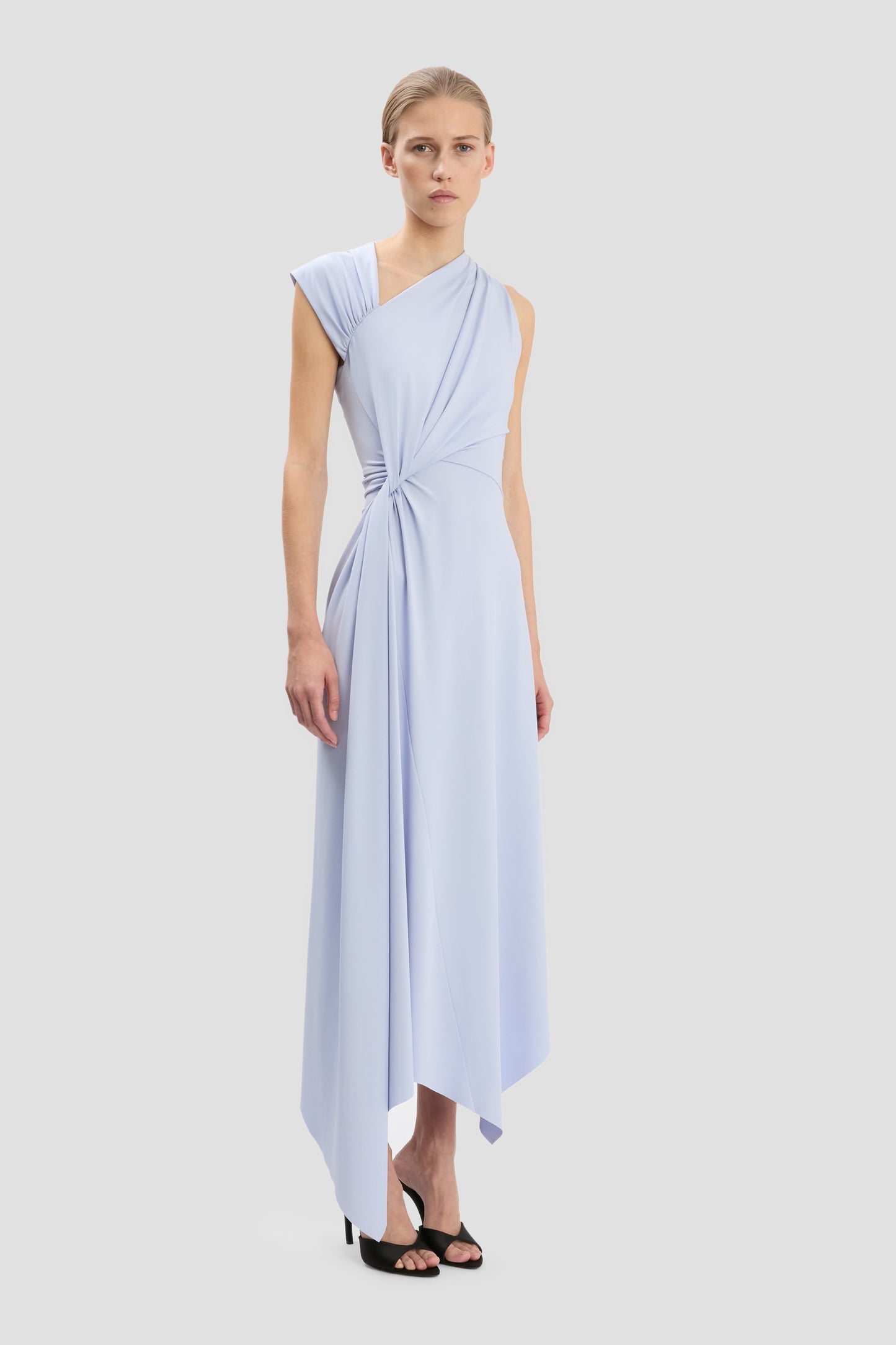 Cap Sleeve Midi Dress In Cloud Blue