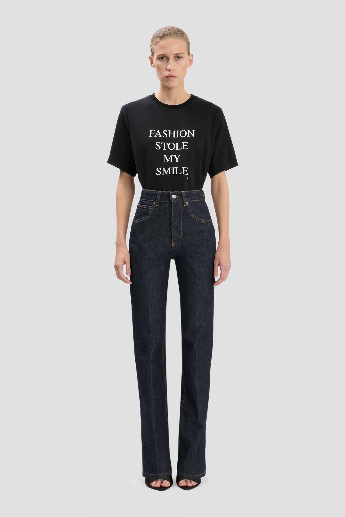 Fashion Stole My Smile' Slogan T-Shirt In Black