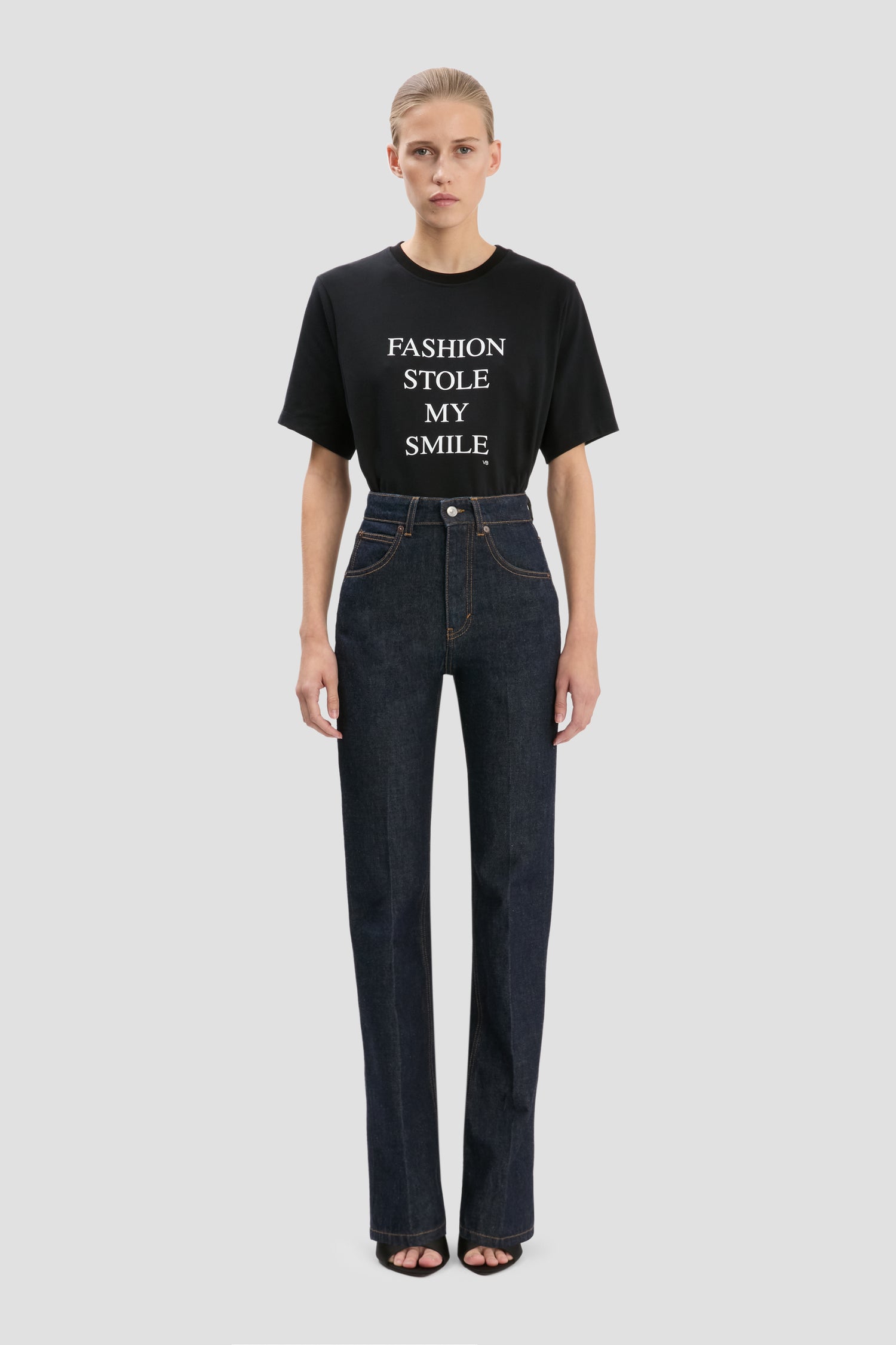 Fashion Stole My Smile' Slogan T-Shirt In Black