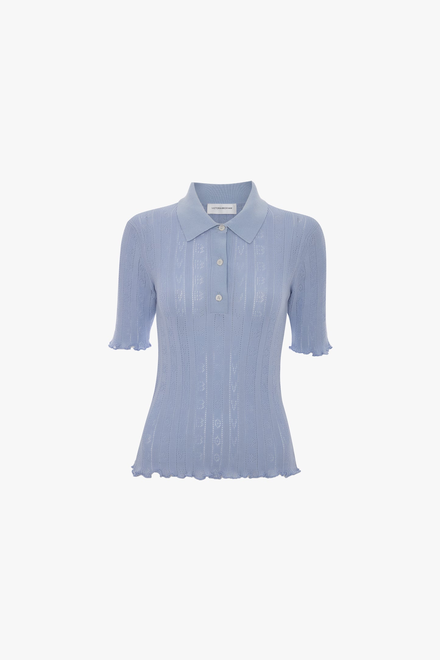 Frill Polo Top In Cloud Blue