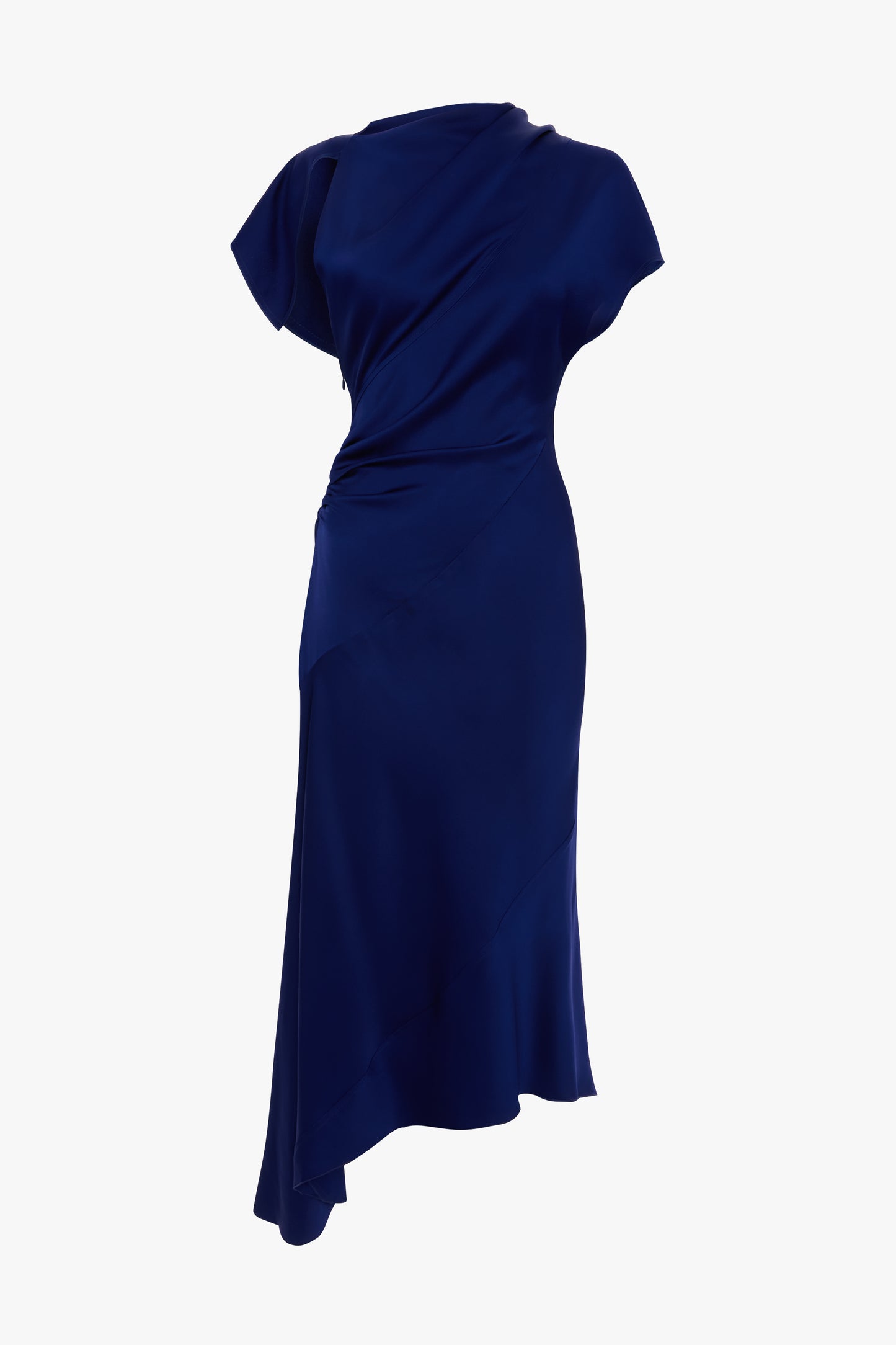 Asymmetric Twist Dress In Bright Indigo