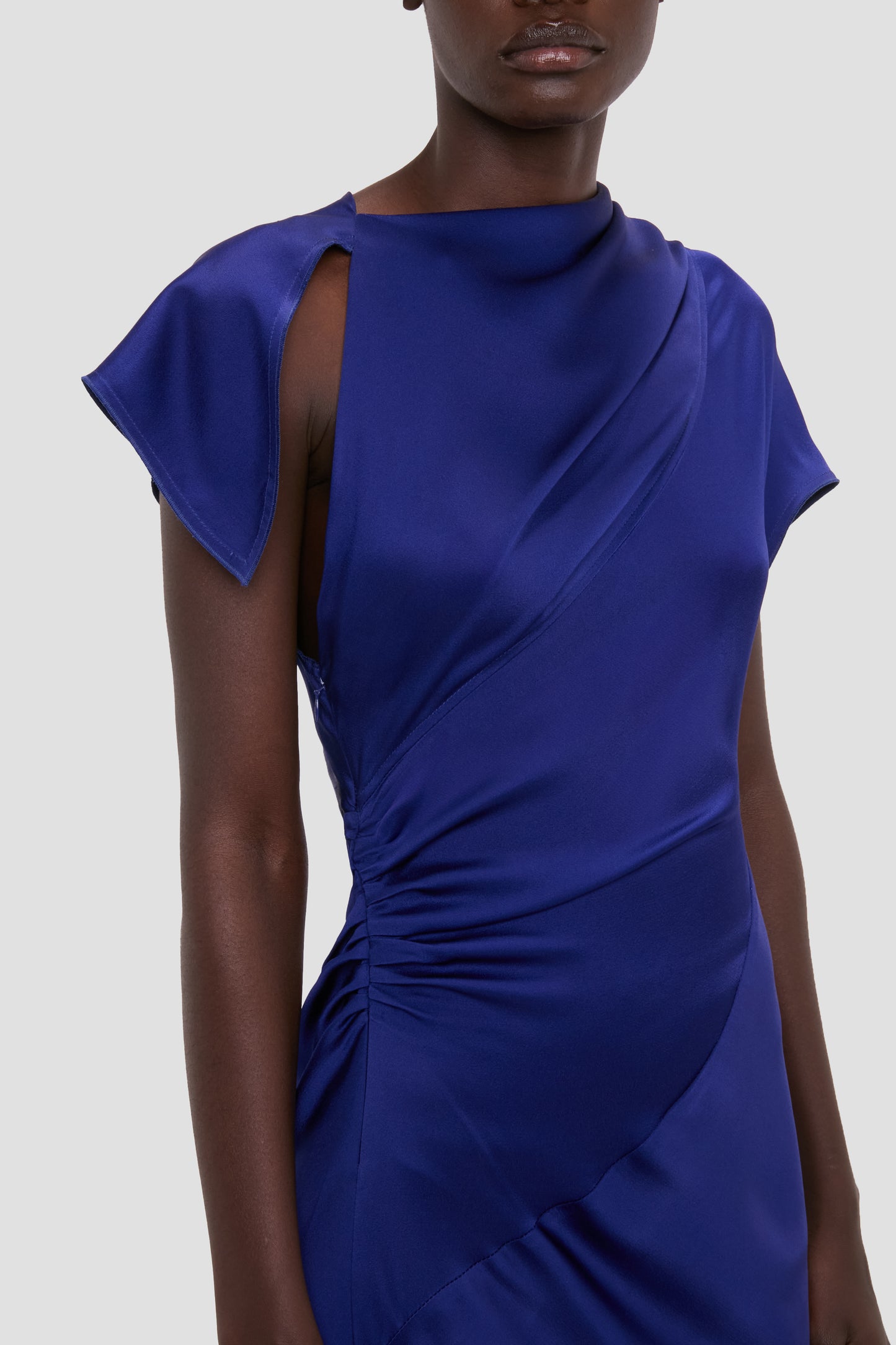 Asymmetric Twist Dress In Bright Indigo