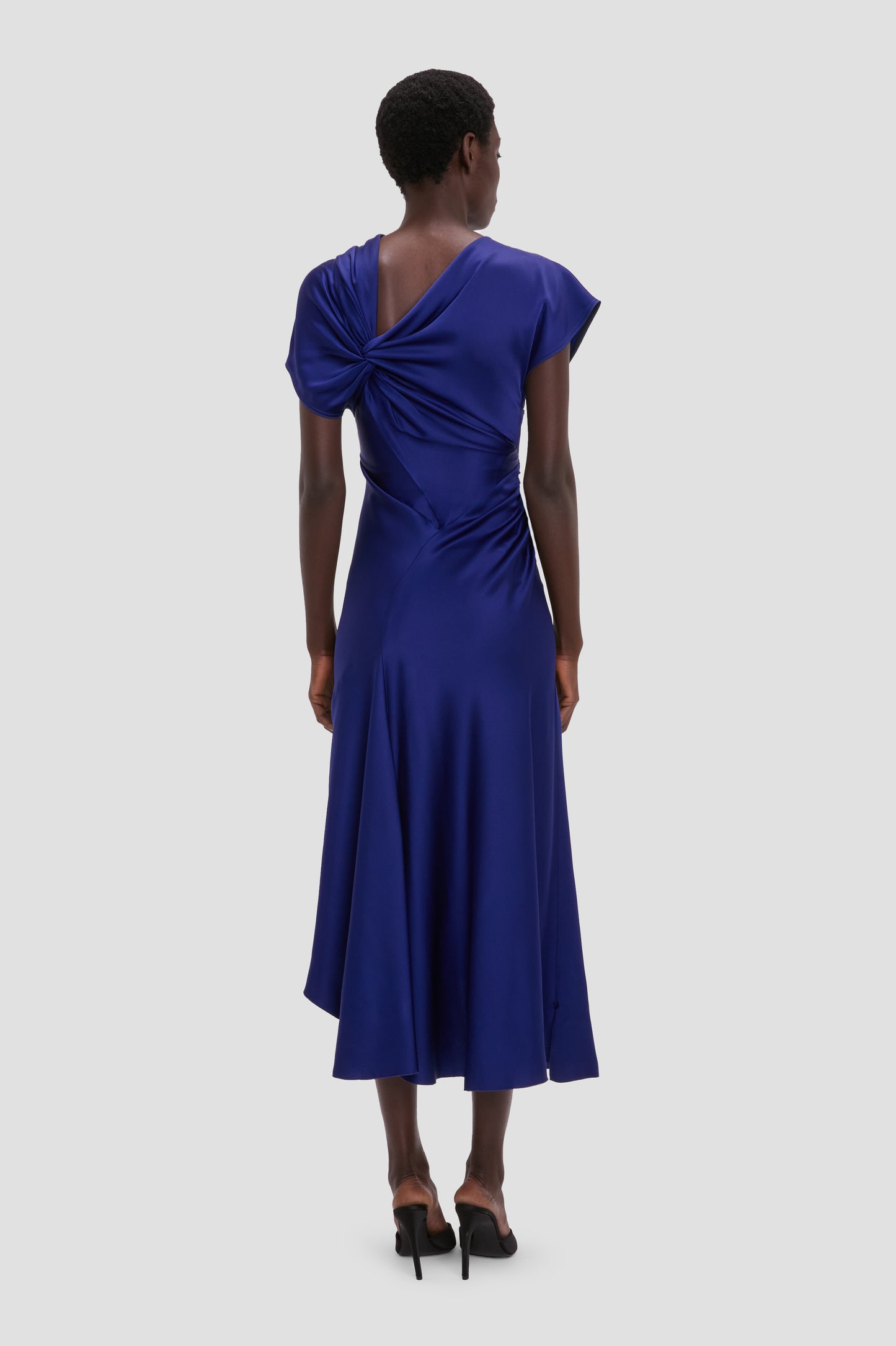 Asymmetric Twist Dress In Bright Indigo