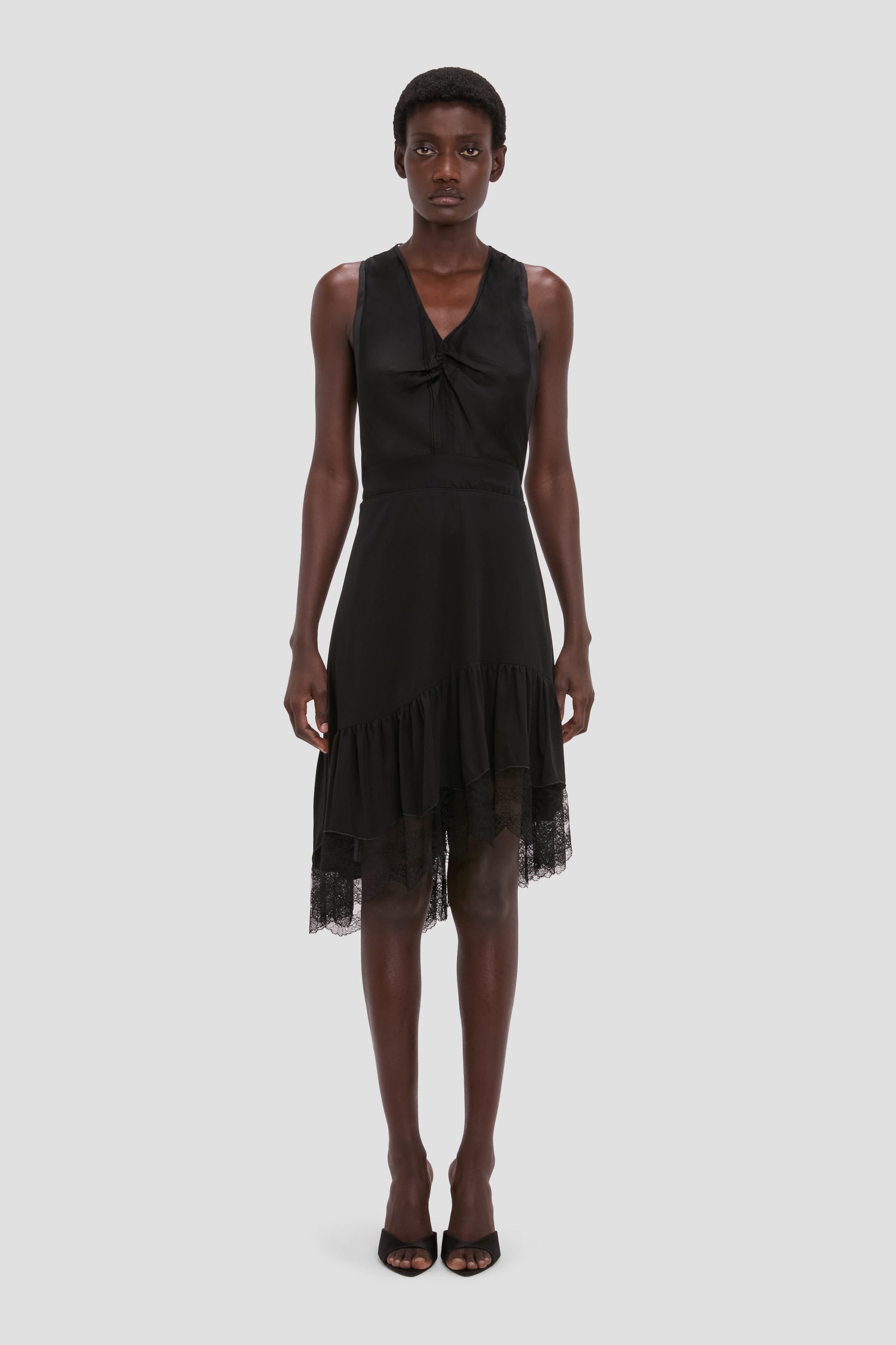 Gathered Lace Dress In Black