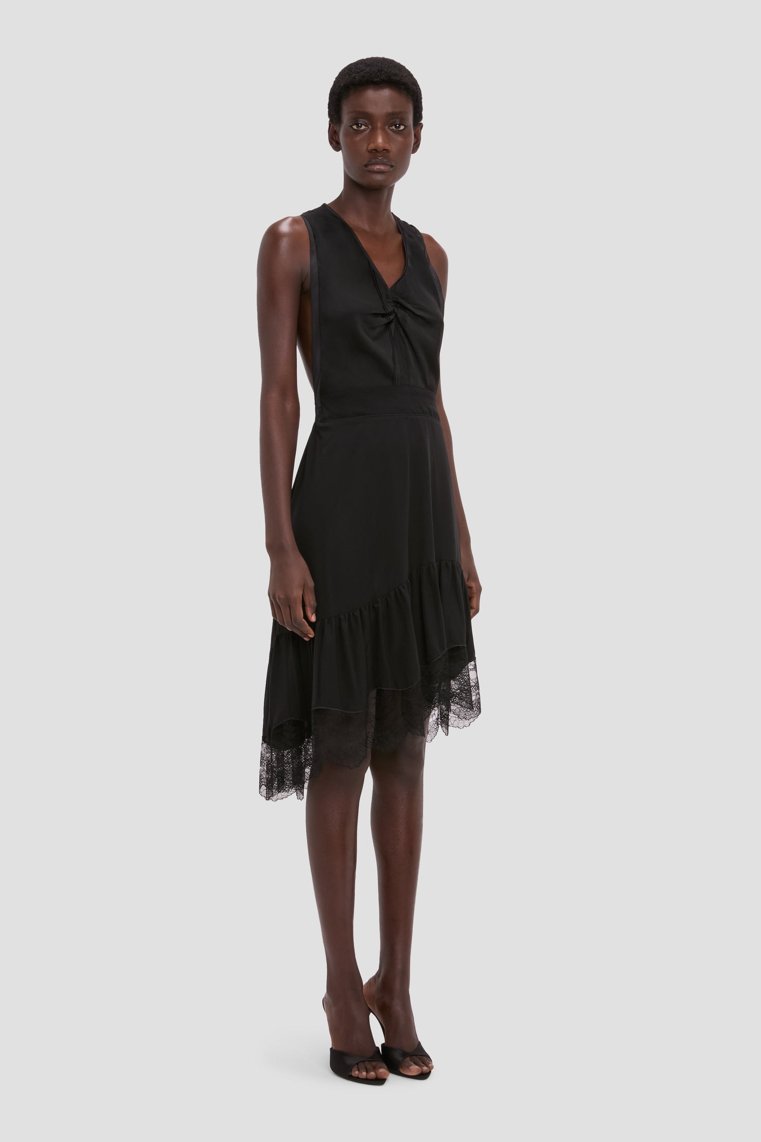 Gathered Lace Dress In Black