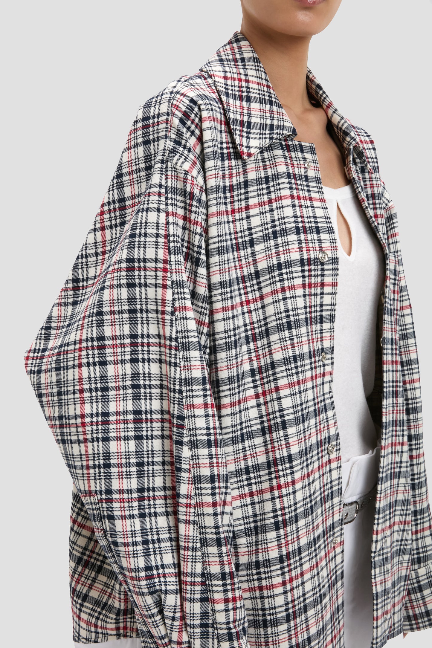 Relaxed Cocoon Shacket In Blue-Red Check
