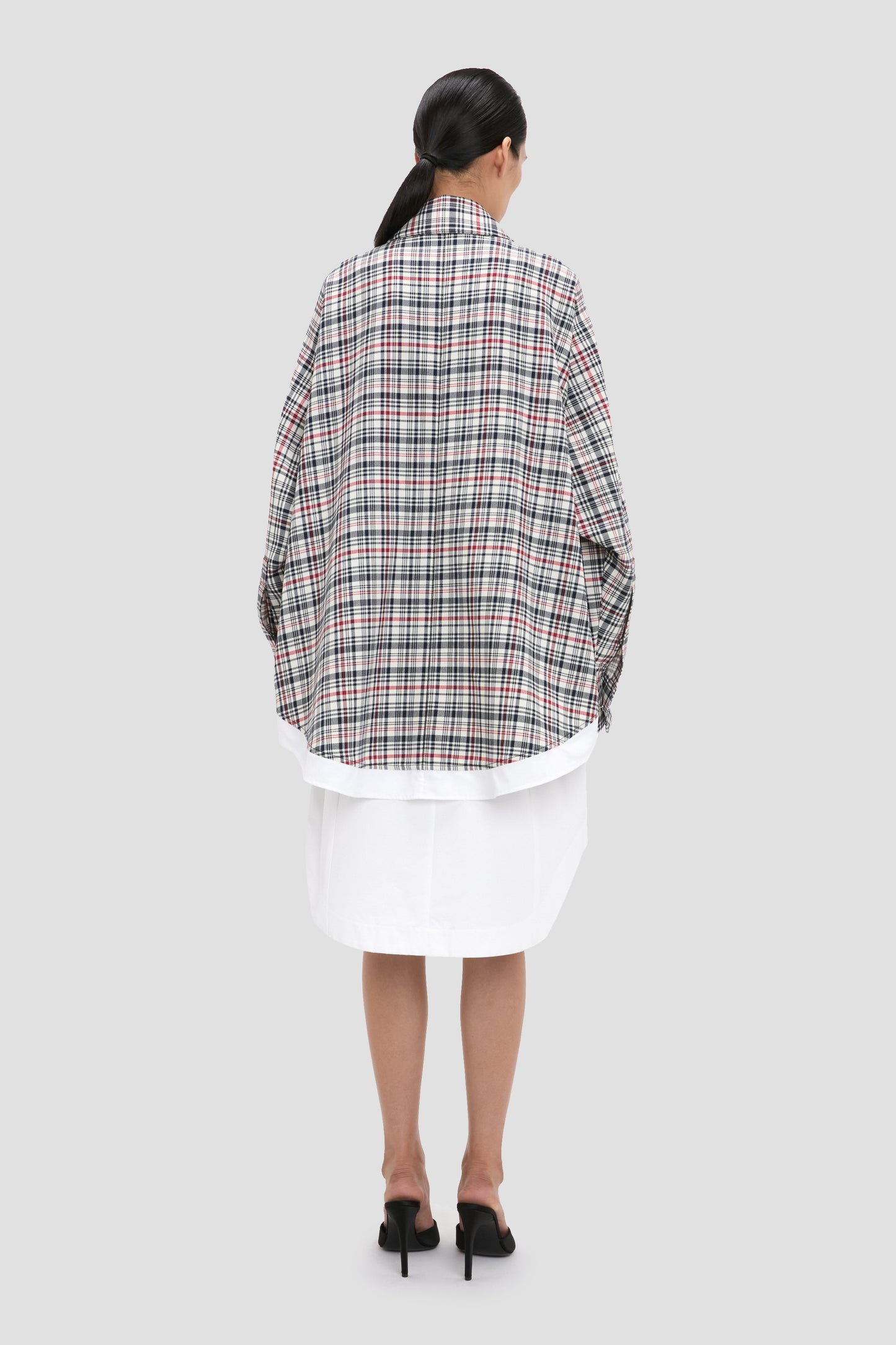 Relaxed Cocoon Shacket In Blue-Red Check