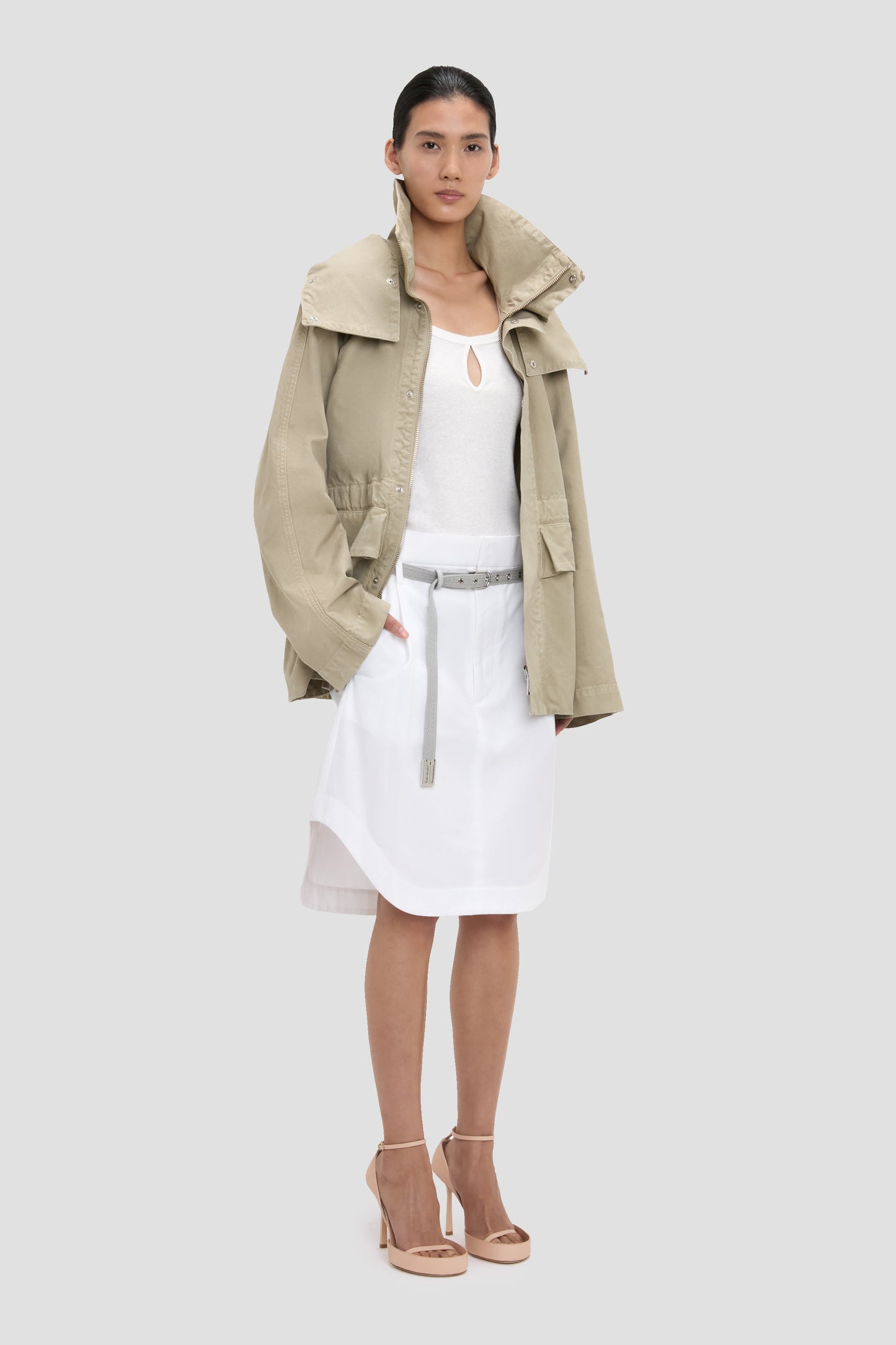 Hooded Utility Jacket In Stone Grey