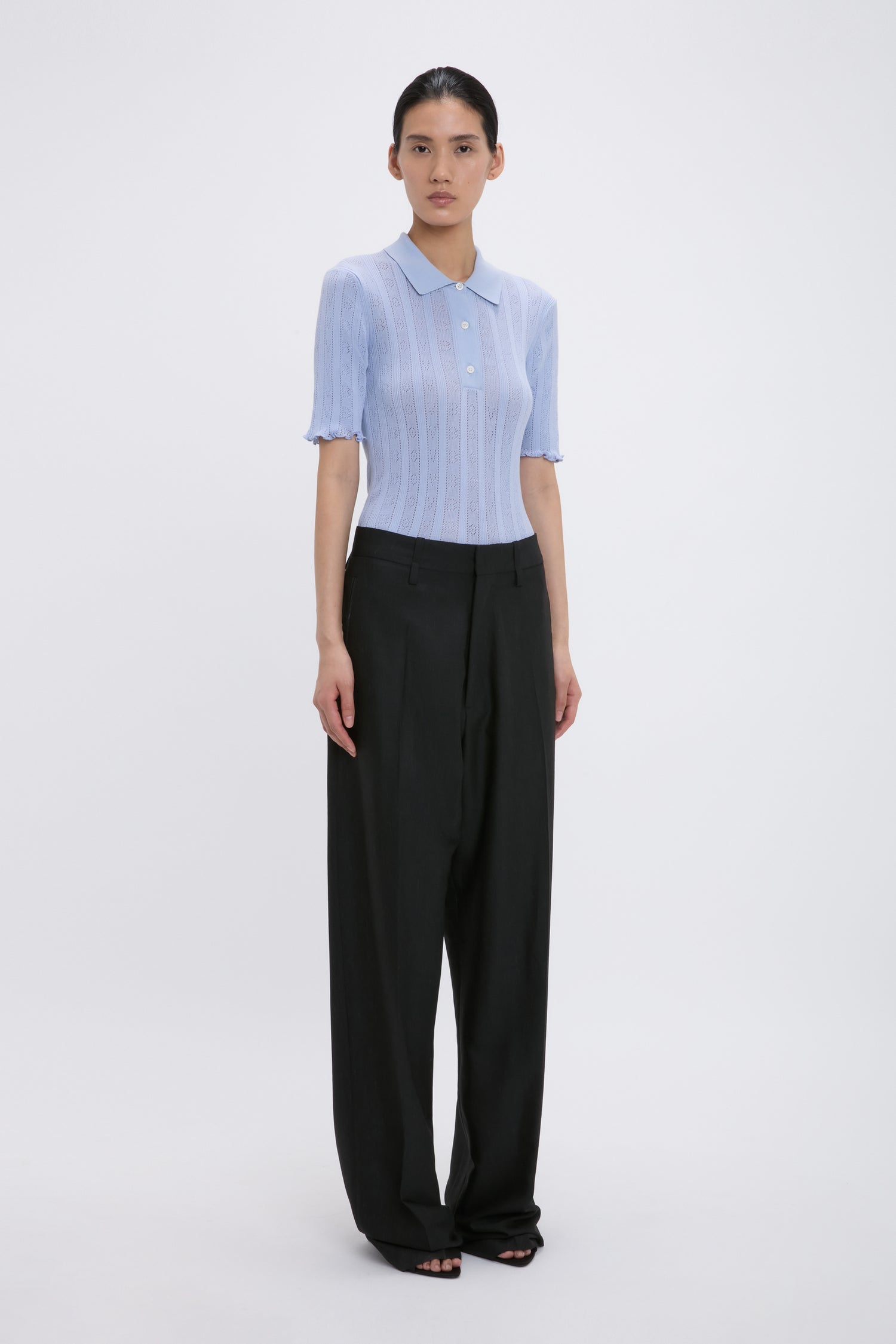 Frill Polo Top In Cloud Blue