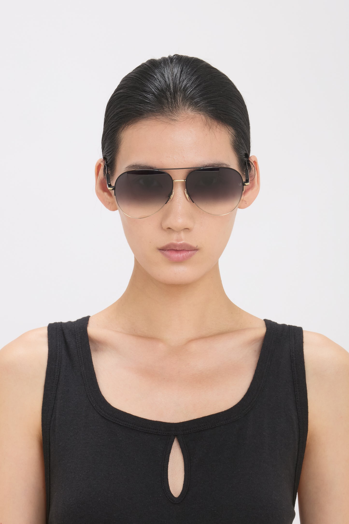 Fine Metal Pilot Sunglasses In Gold Black