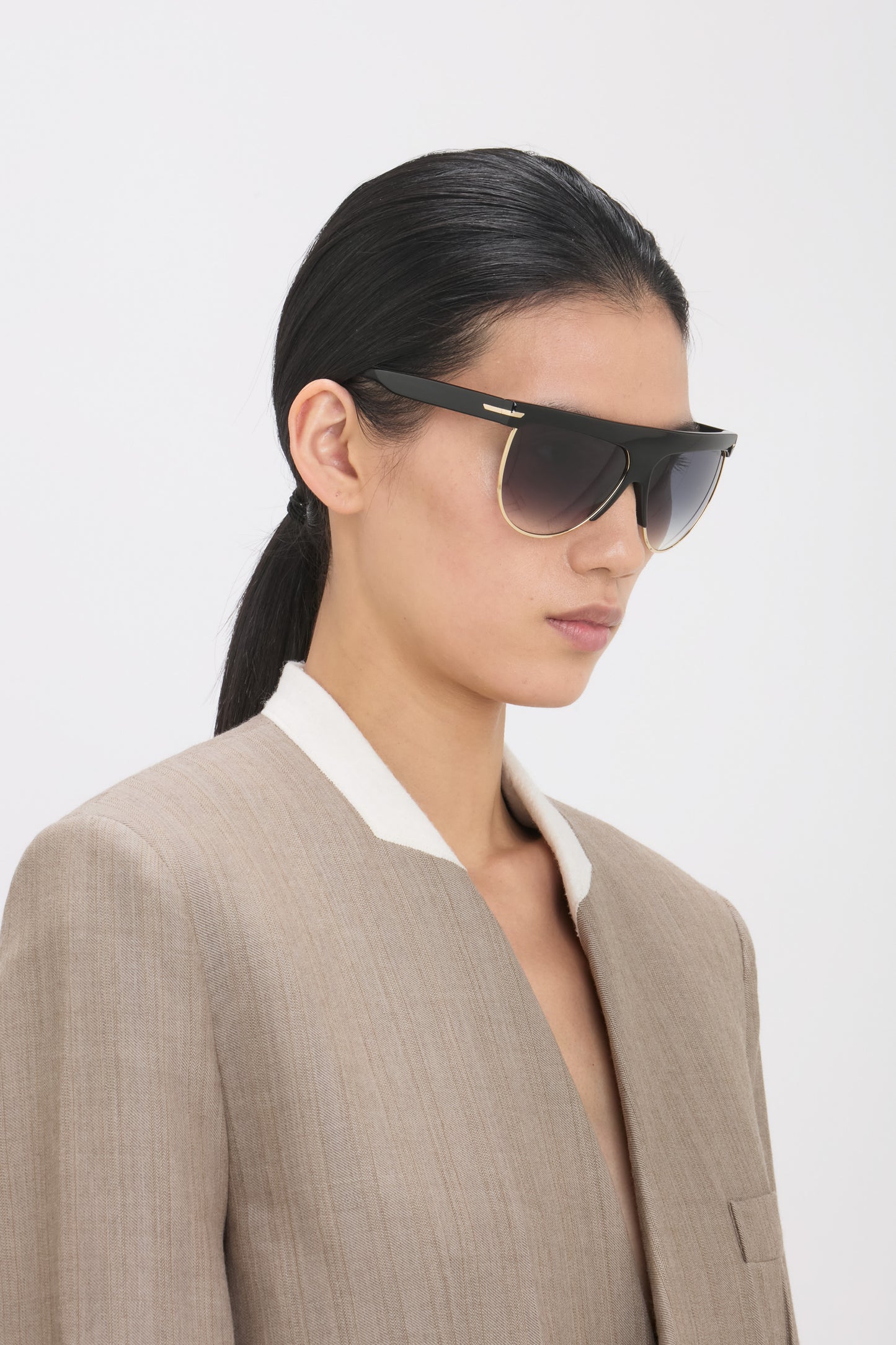 Sculpted Metal And Acetate Sunglasses With Flat Top