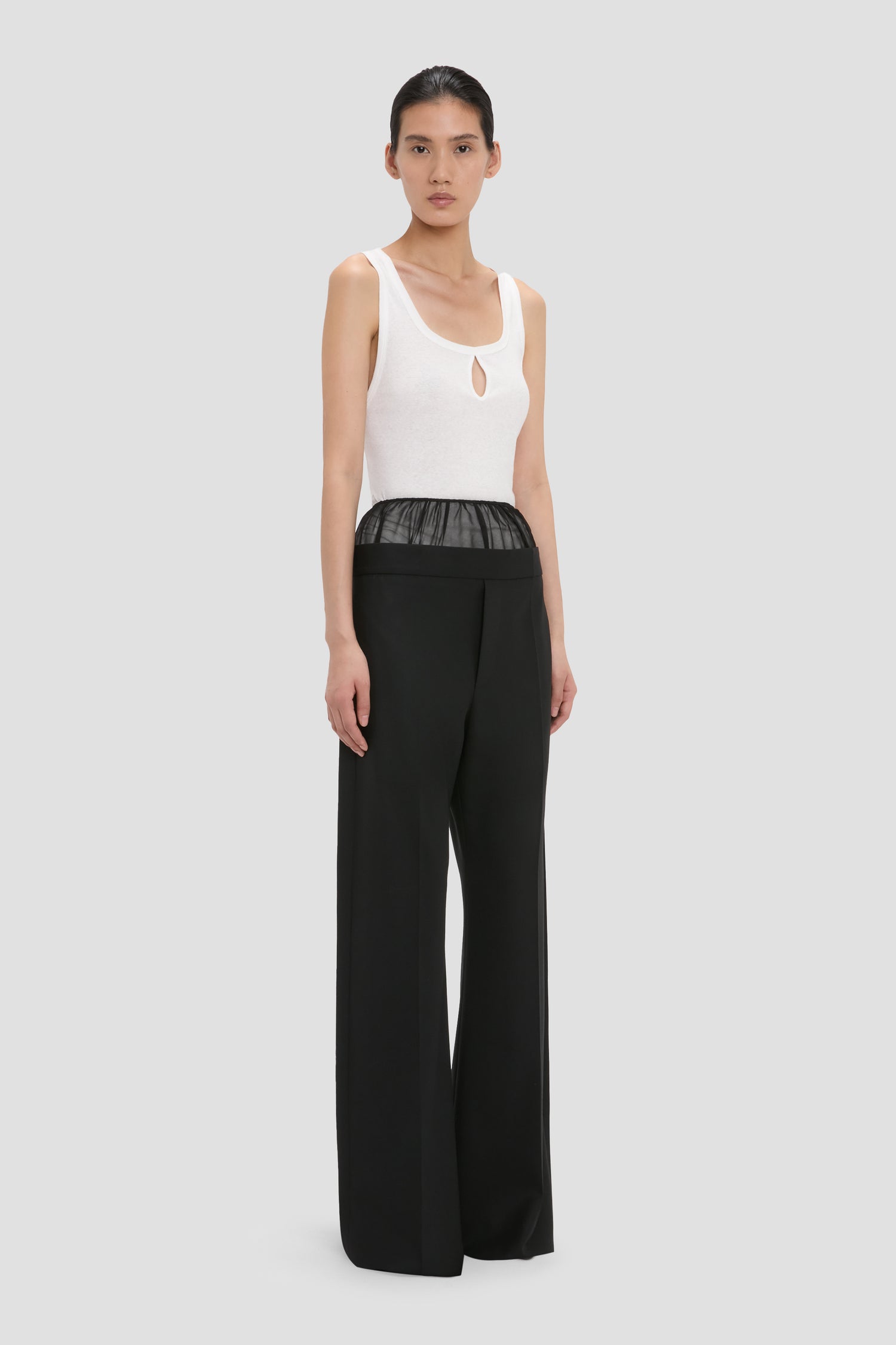Sheer Panel Trouser In Black