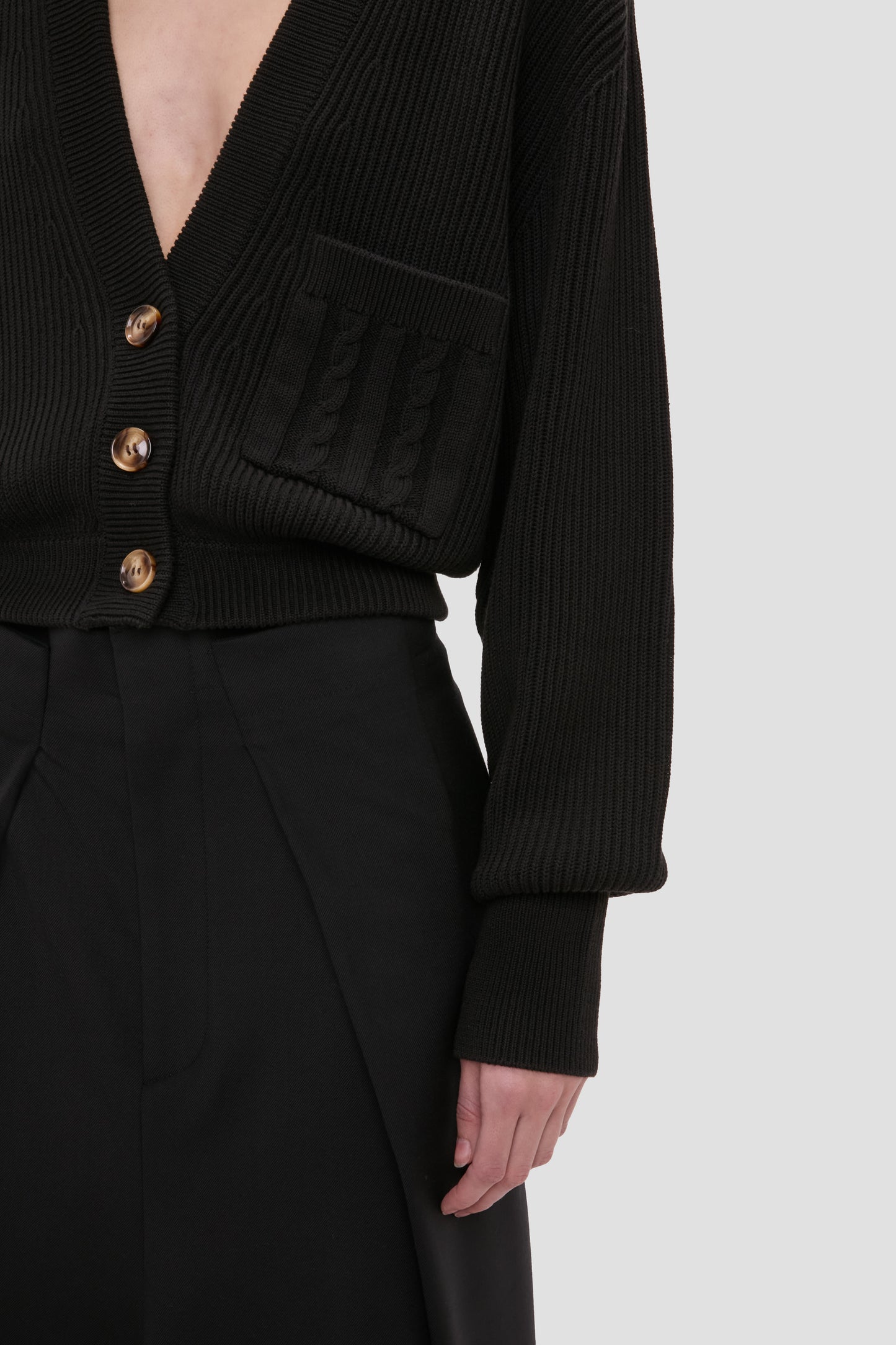 Cable Pocket Cardigan In Black