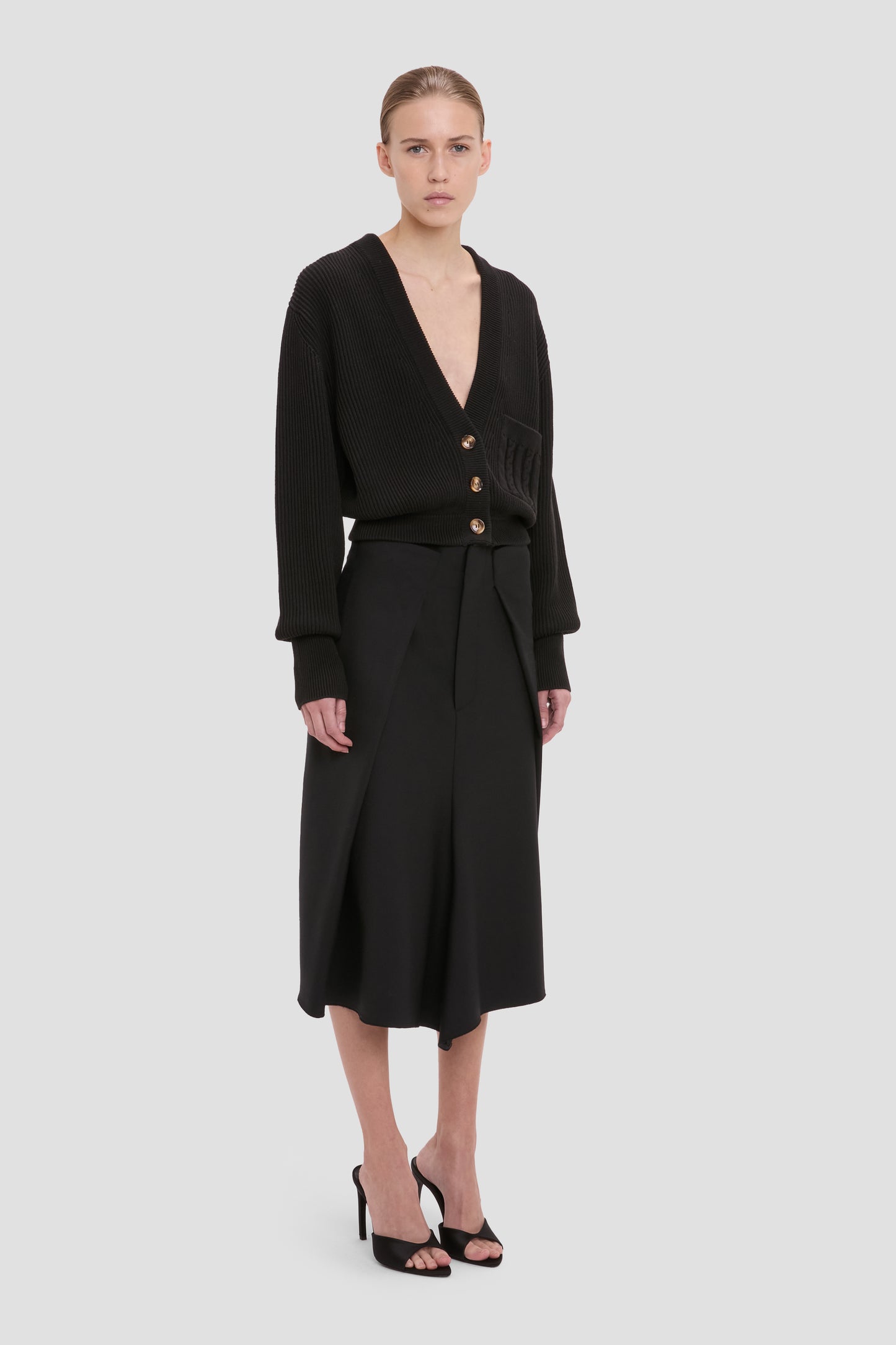 Cable Pocket Cardigan In Black