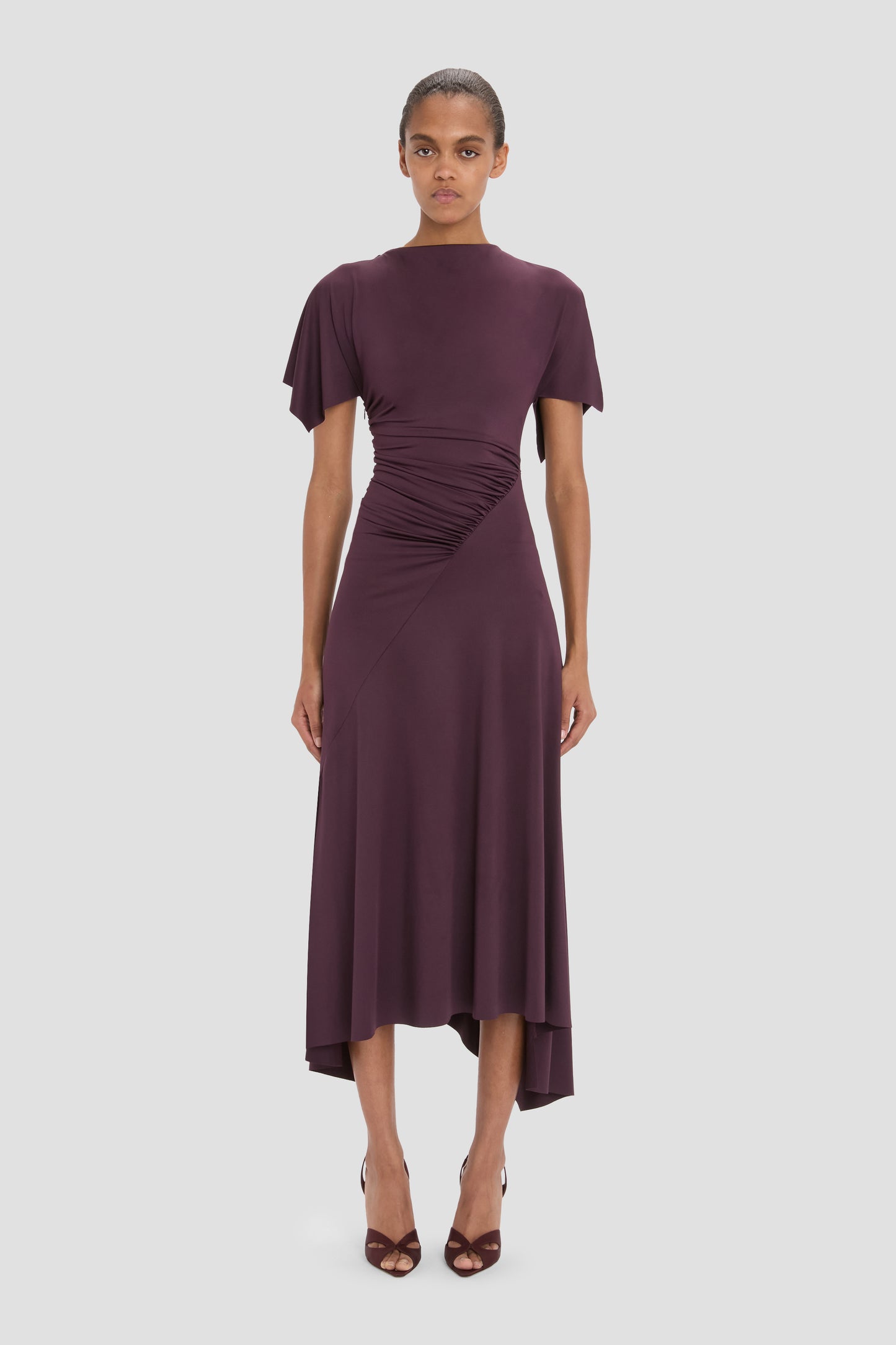 Blousey Midi Dress In Blackcurrant