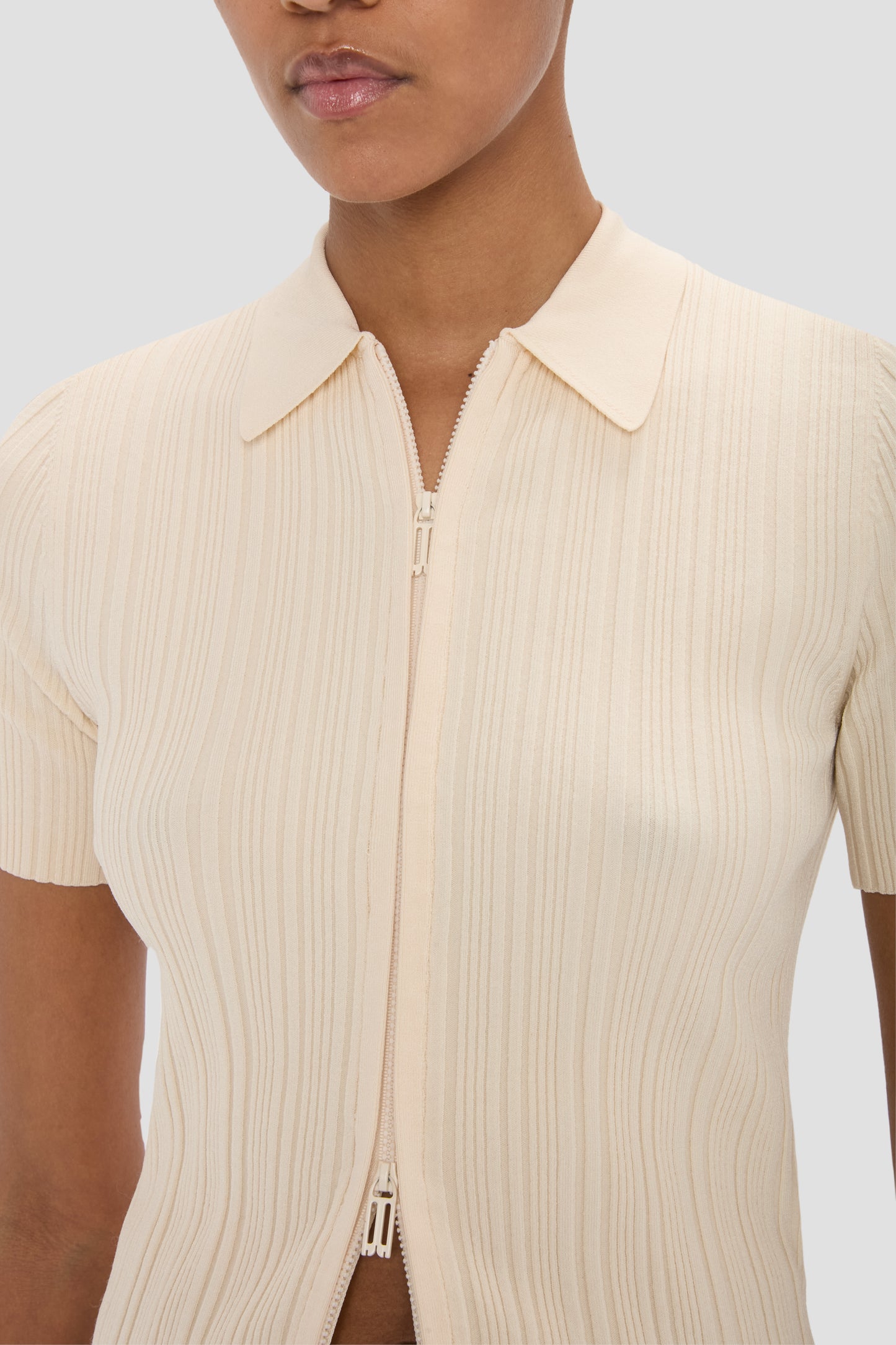Ribbed Polo Top In Elderflower