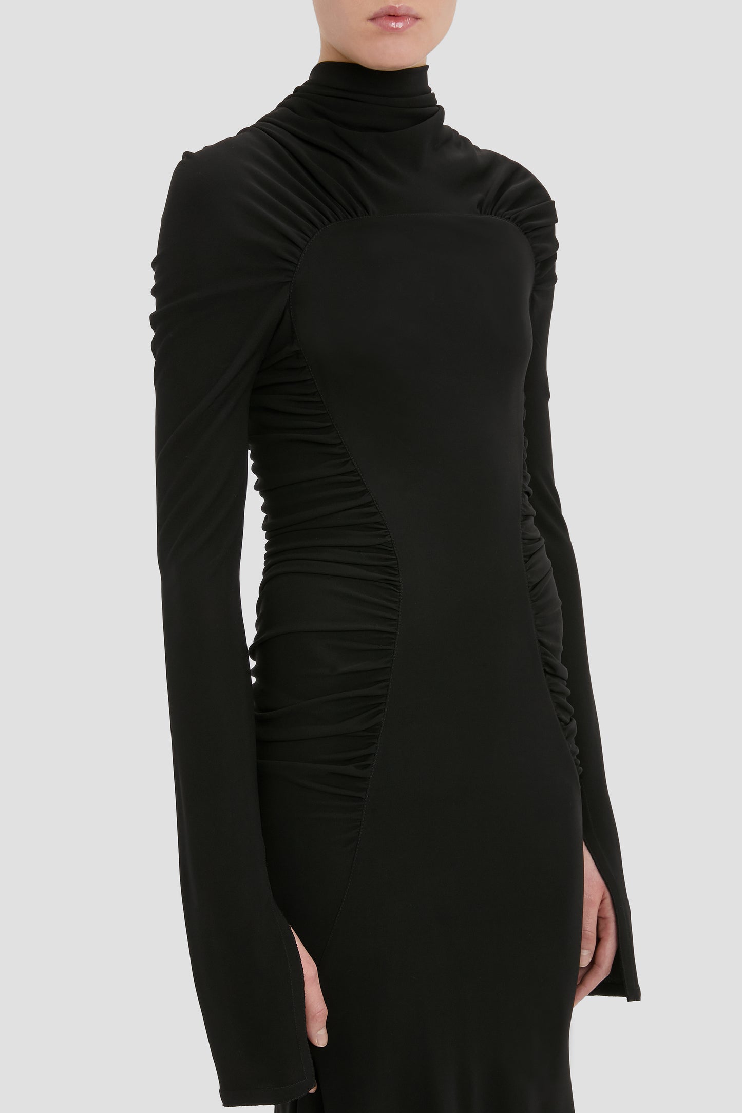 High Neck Midi Dress In Black