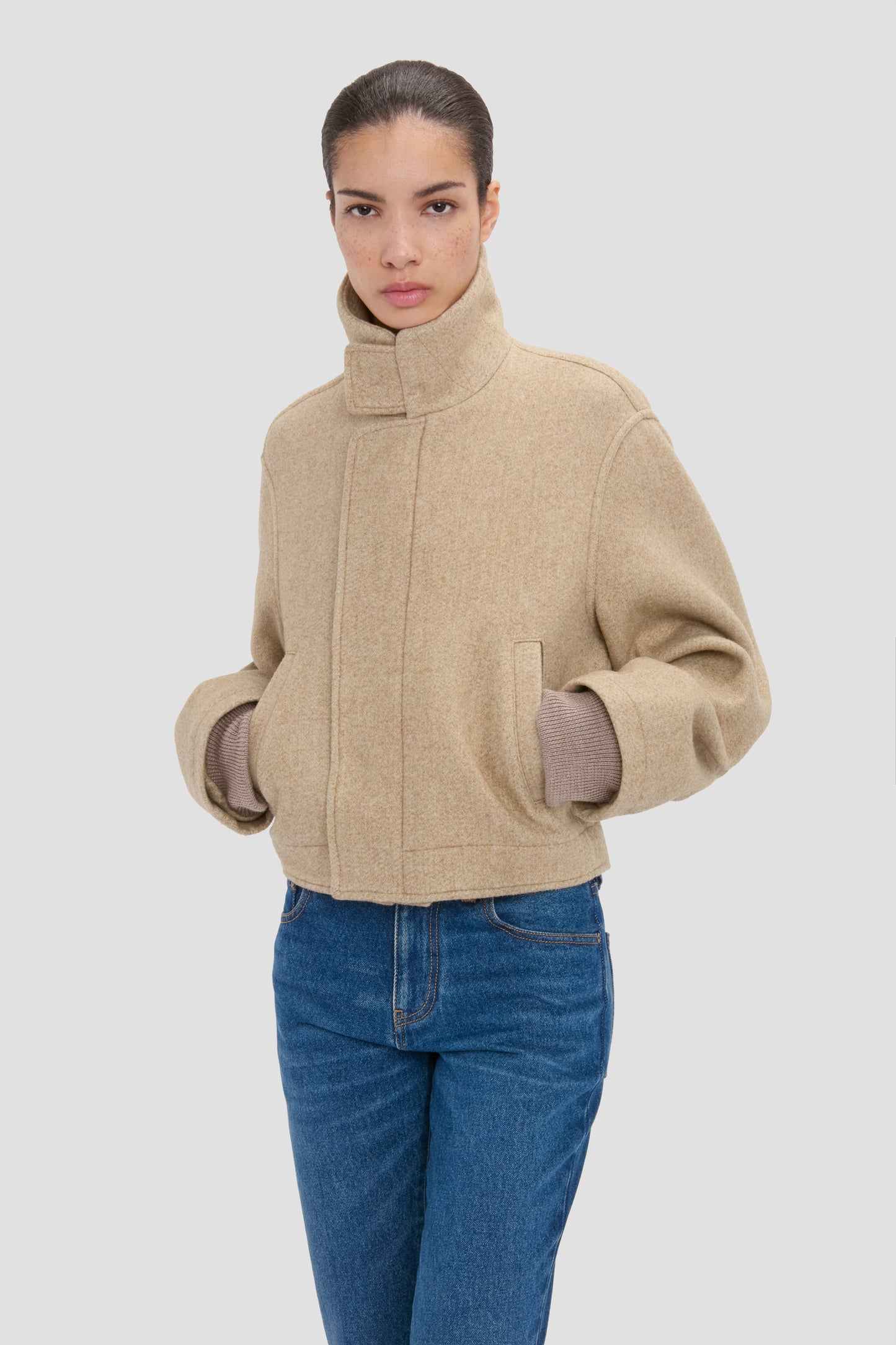 Bomber Jacket In Camel Melange
