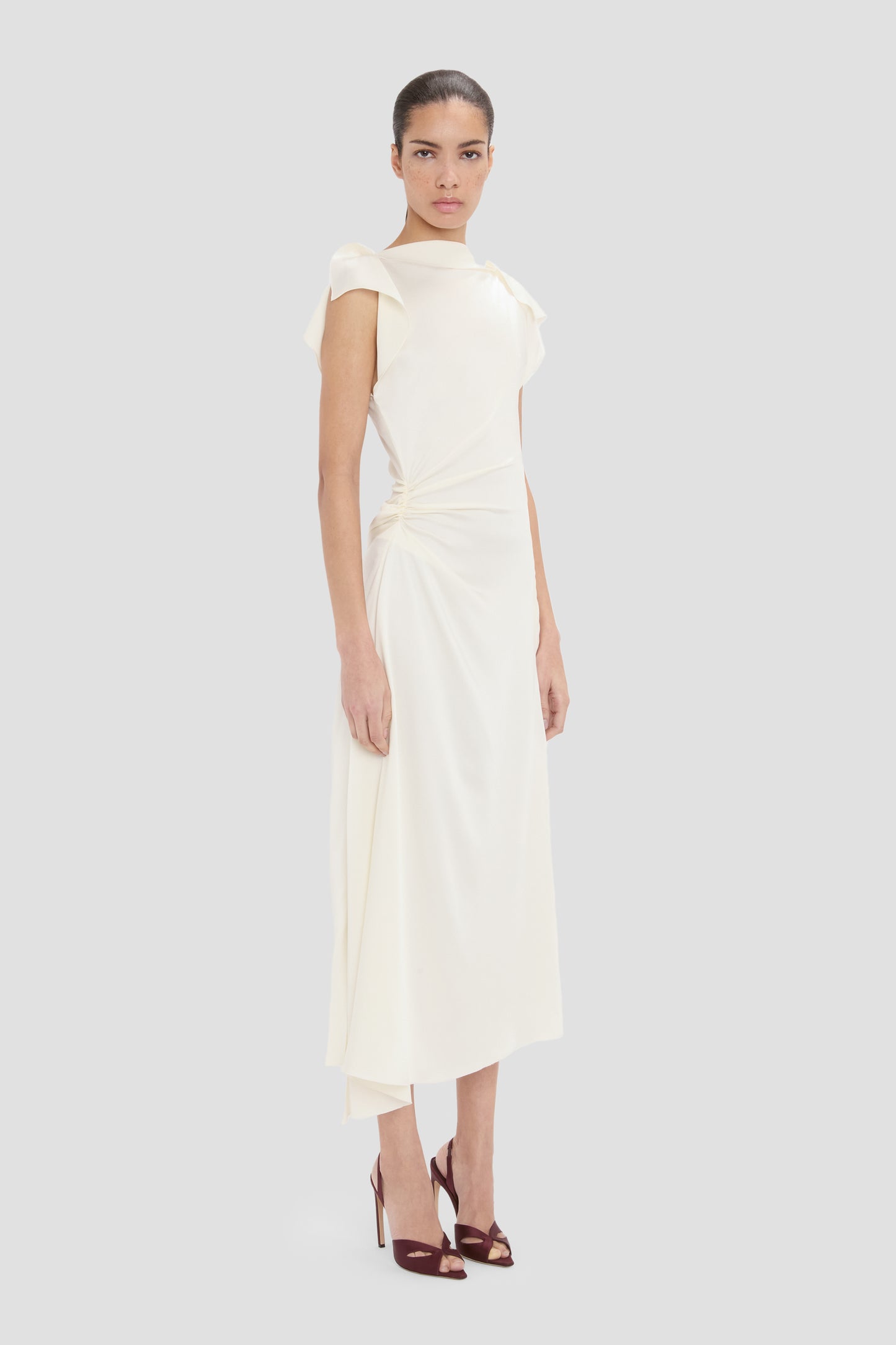 Drape Midi Dress In Ivory