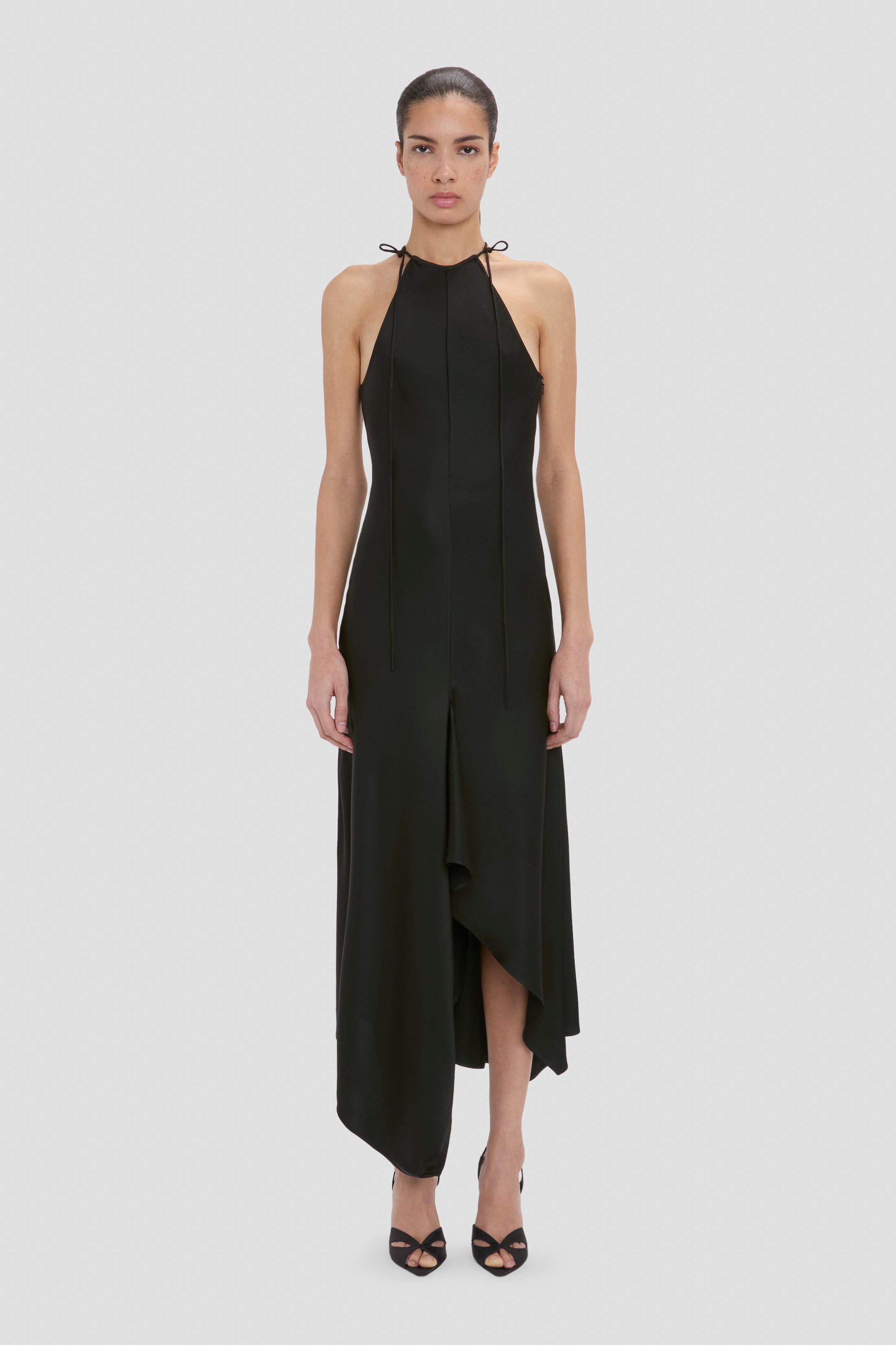 Halter Neck Midi Dress In Black