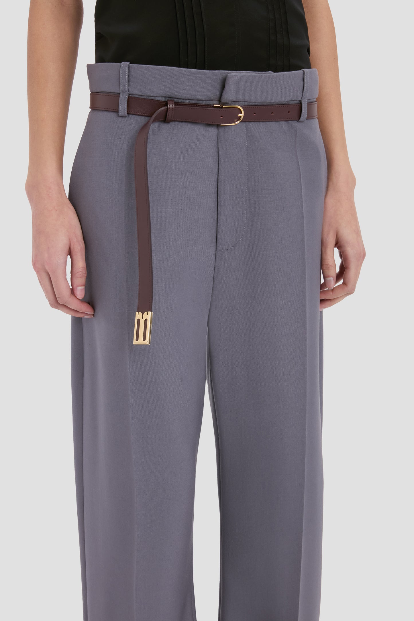 Straight Leg Folded Trouser In Flint