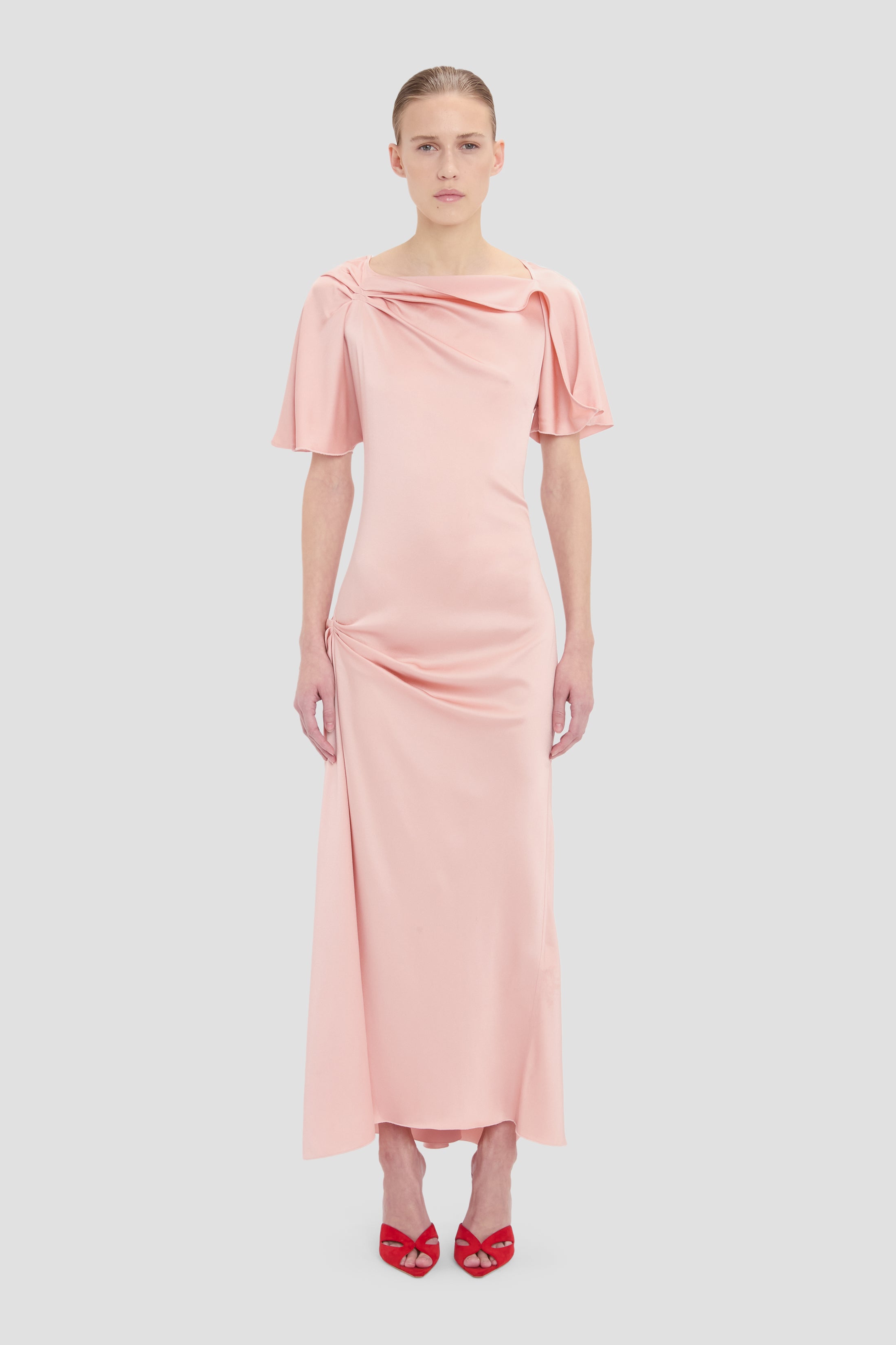 victoria beckham pink silk dress Victoria Beckham Satin Dress With Draping, Women's, Pink